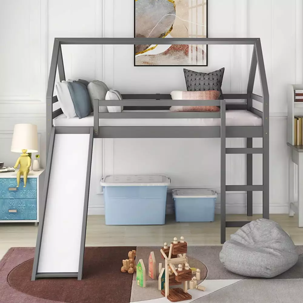 Houtilize Loft Bed Slide - Solid Wood Twin Size Loft Bed Ladder and Guardrail ARCTICSCORPION