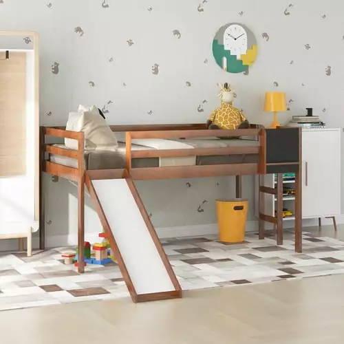 Loft Bed Chalkboard - Under-Bed Space Storage and Convertible Ladder & Slide Walnut ARCTICSCORPION