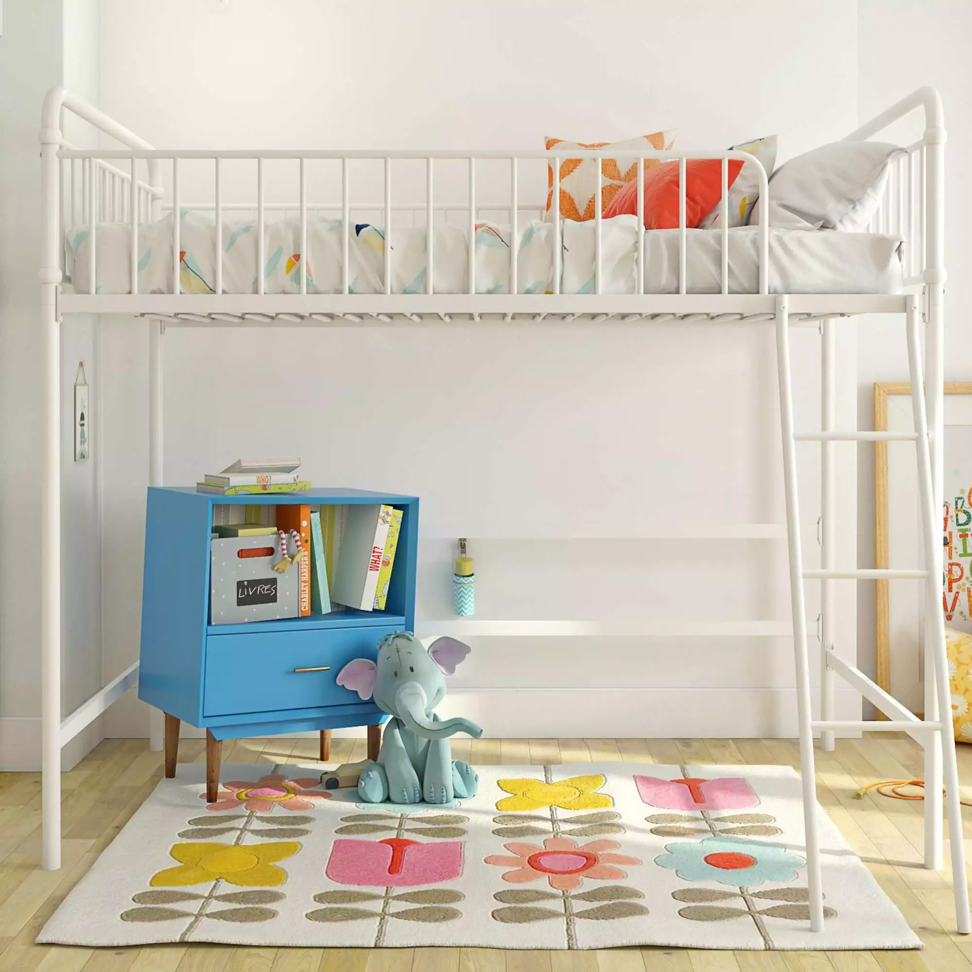 Better Homes & Gardens Kelsey Twin Metal Loft Bed - White Modern Bed Frame