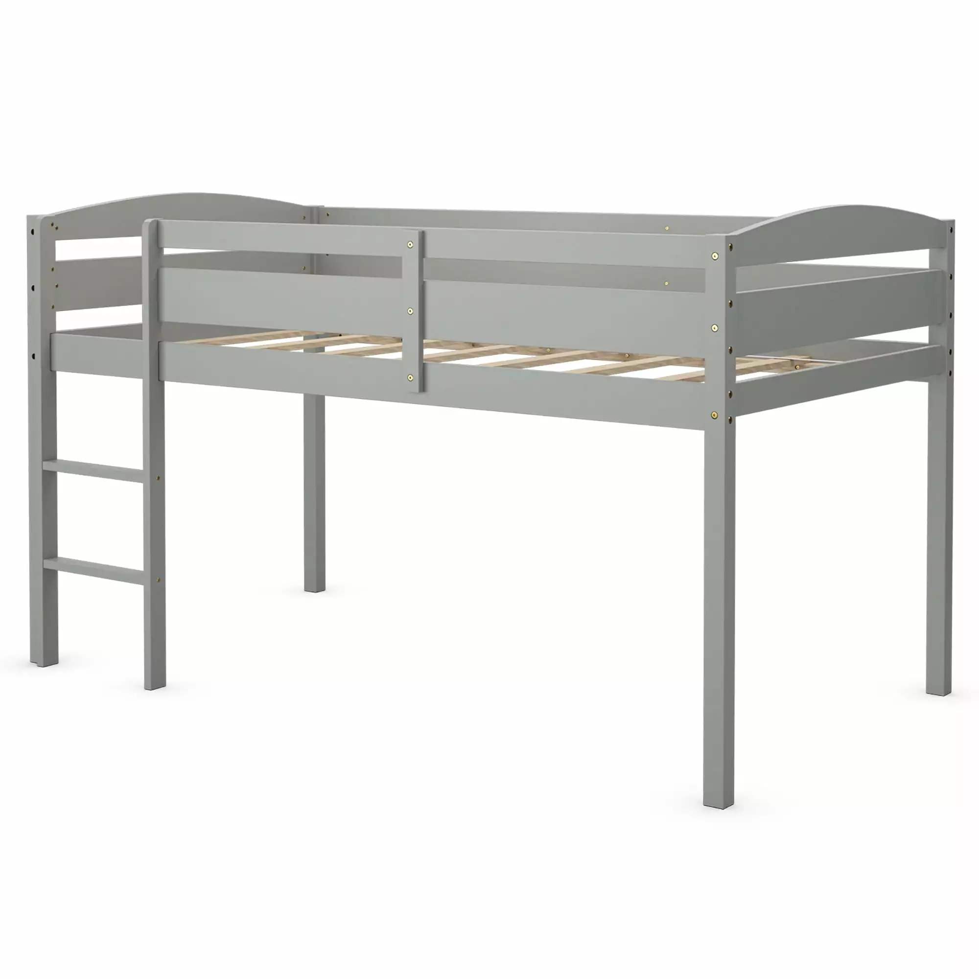 Costway Twin Low Loft Bunk Junior Bed Guard Rail and Ladder - Wooden Bed Frame Kids