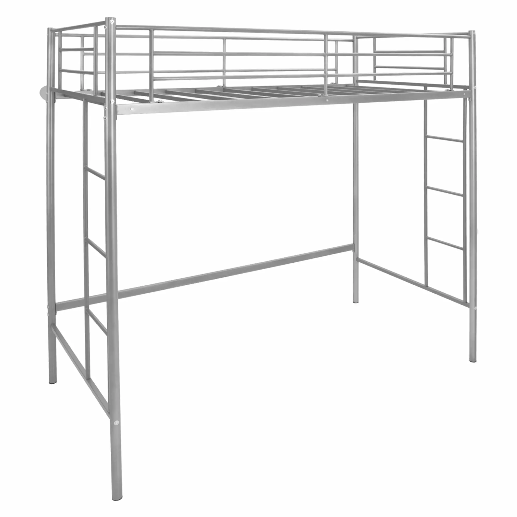 Costway Twin Size Heavy Duty Metal Loft Bed - Silver Frame Protective Guardrail