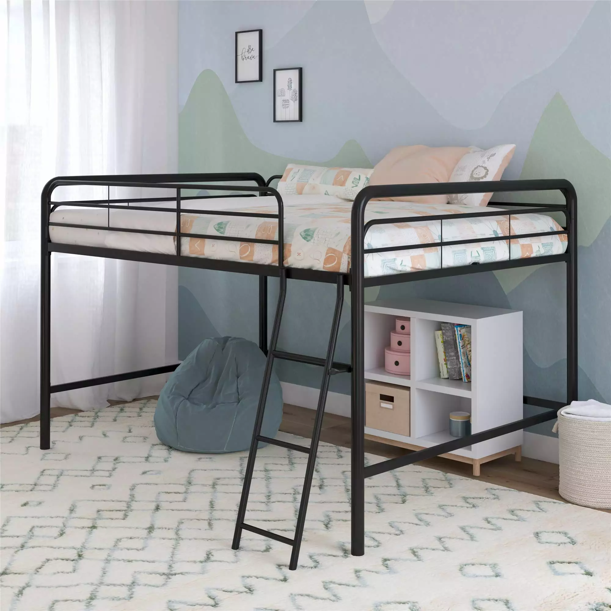 DHP Jett Junior Full Metal Loft Bed - Black Space Saving Bed Frame