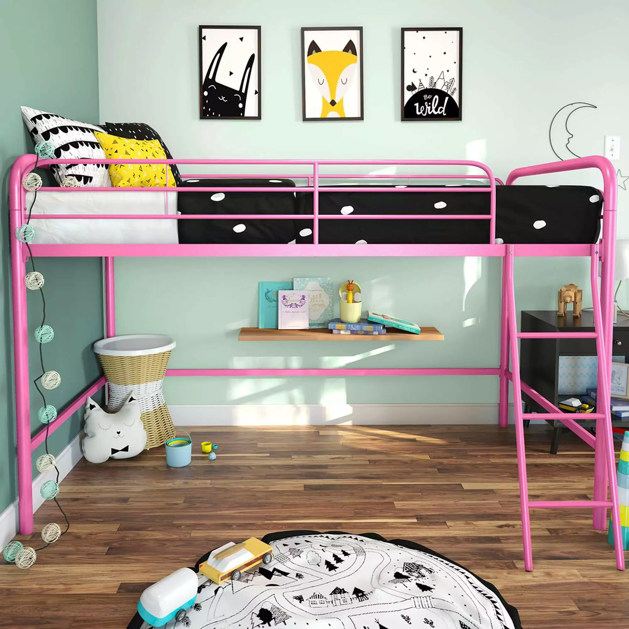 DHP Jett Junior Twin Metal Loft Bed Pink