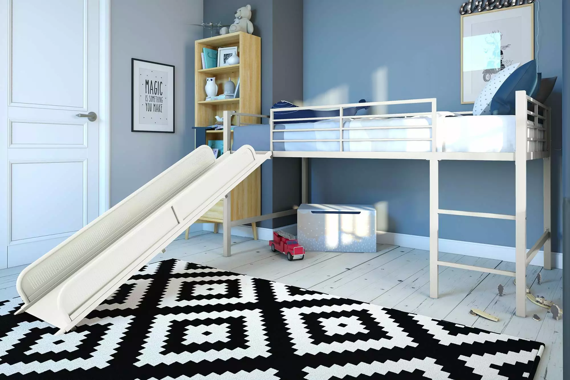 DHP Laurie Junior Twin Metal Loft Bed Slide Off White