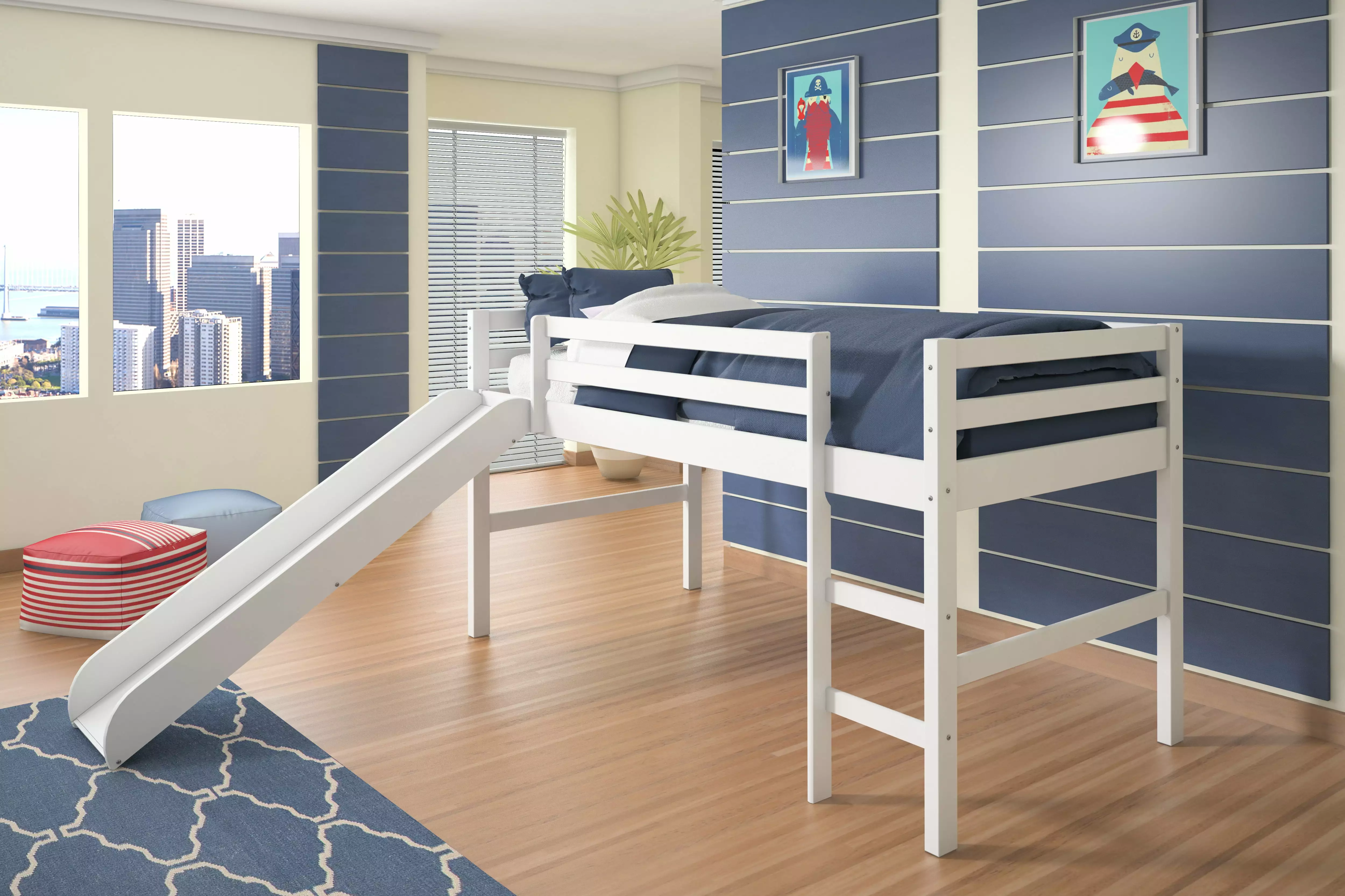 Donco Kids Twin Loft Tent Bed Slide - White