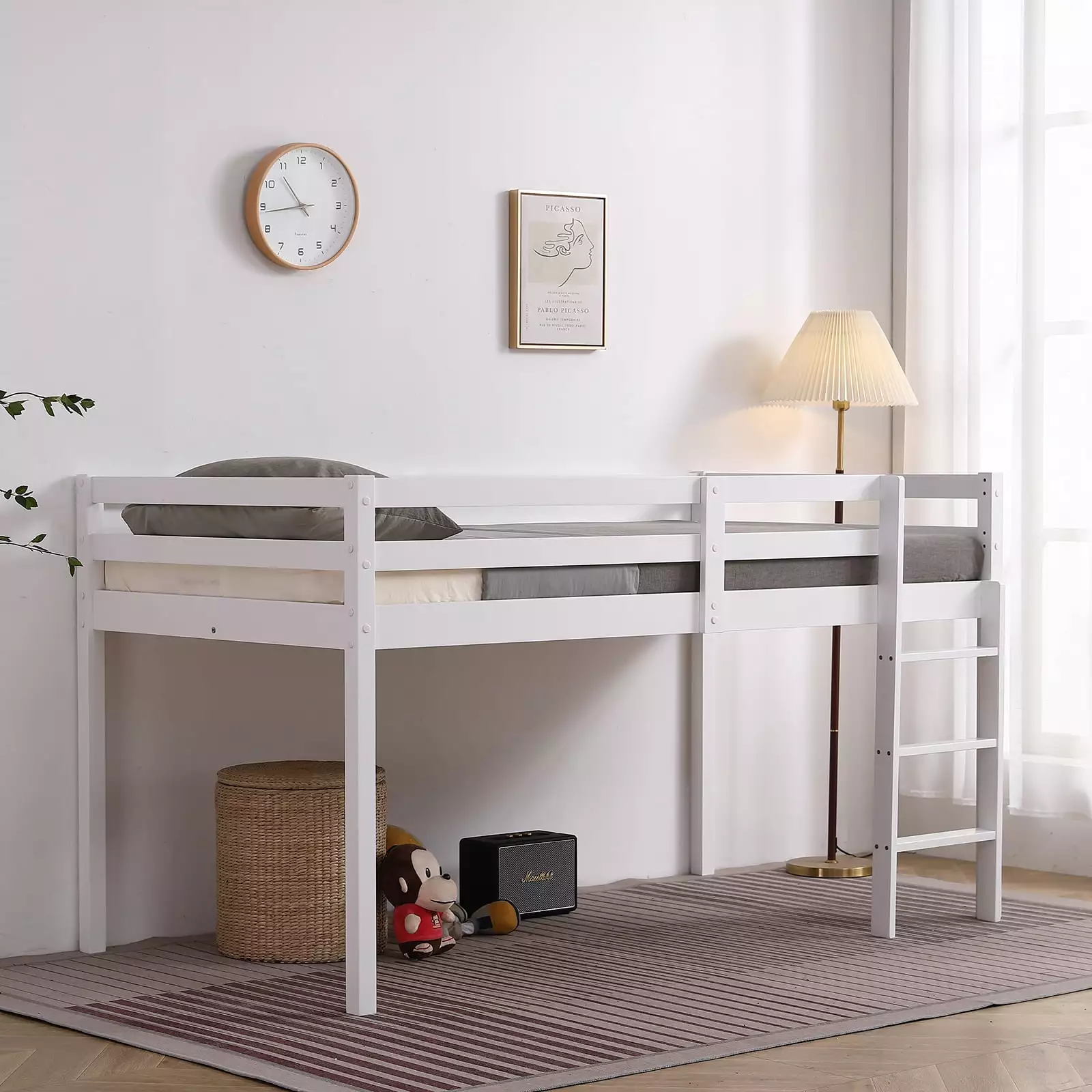 Ktaxon Kids Loft Bed Frame Twin Ladder Protectty Rail Grey No Box Spring FCH