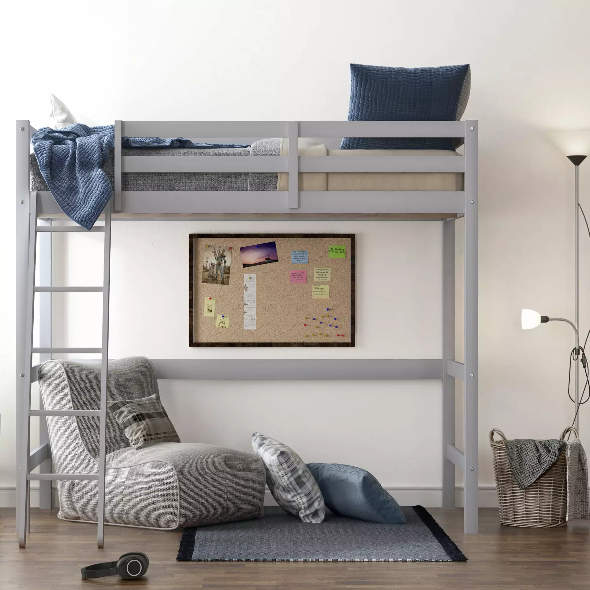 Hillsdale Campbell Wood Full Loft Bunk Bed Ladder Gray 350 lbs Capacity