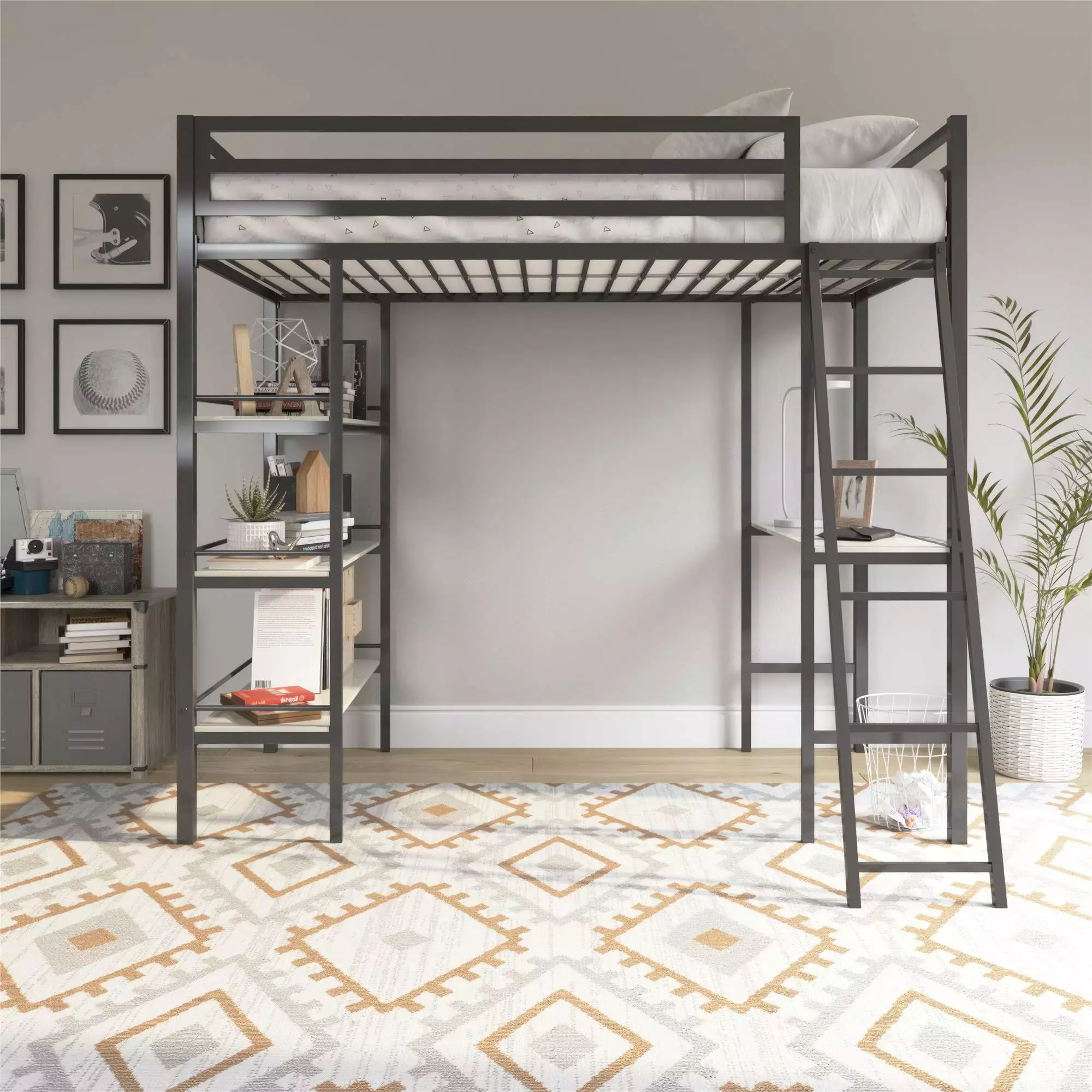 Little Seeds Nova Metal Loft Bed Shelves Kids Loft Bed Storage