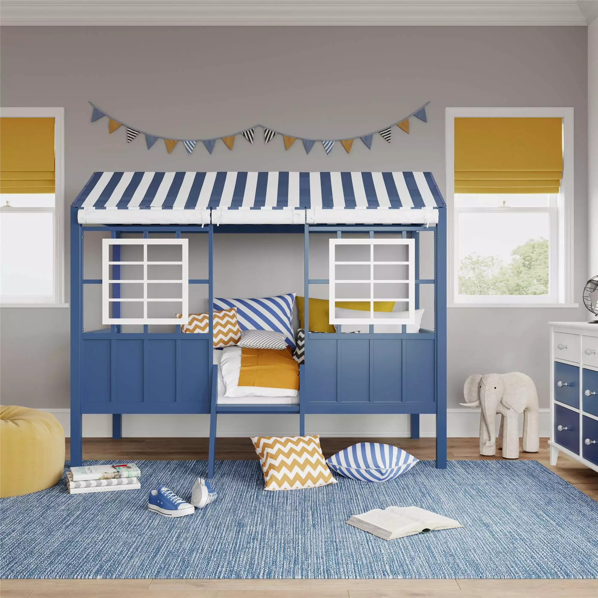 Little Seeds Rowan Valley Forest Loft Bed Twin Size Frame White Blue