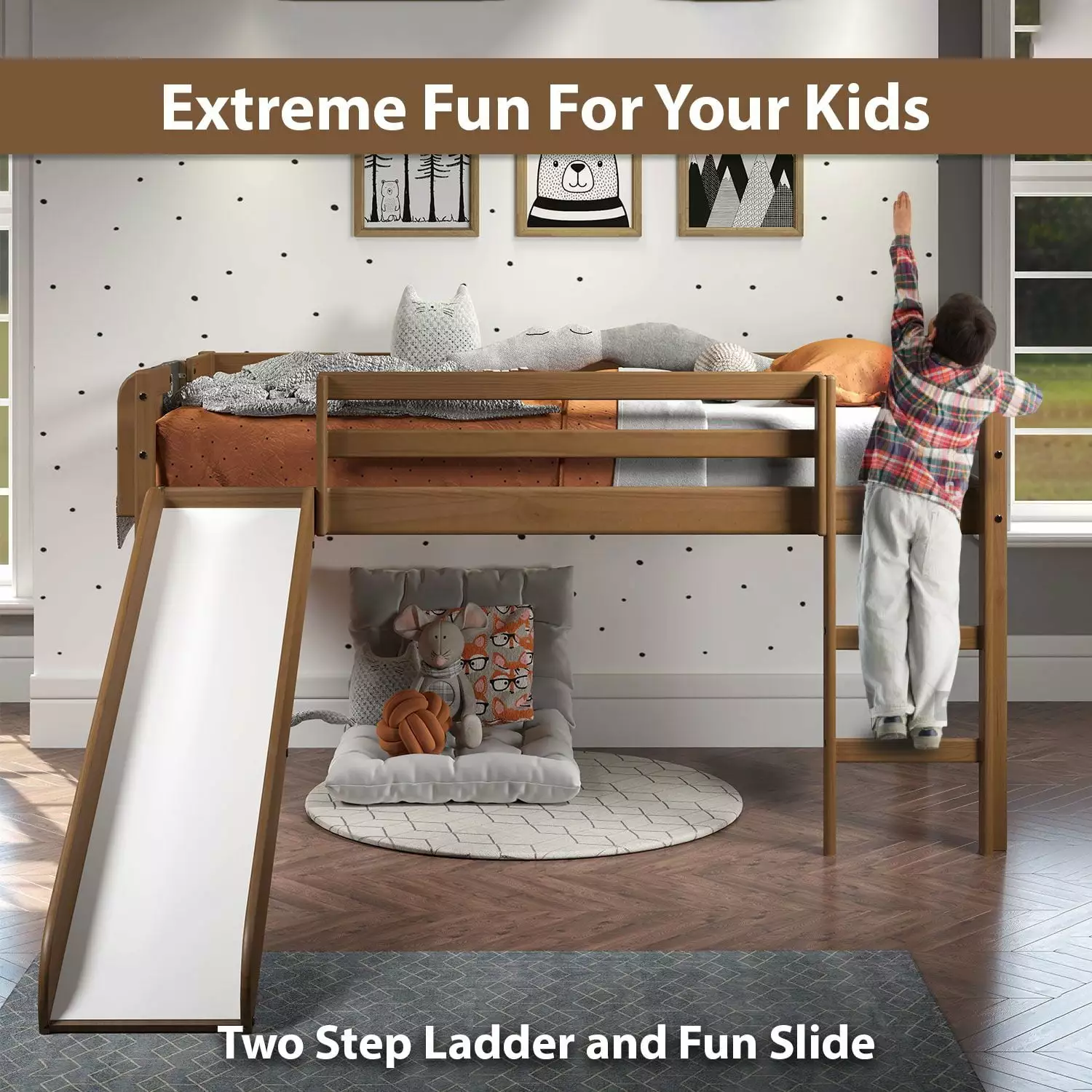Kids Wood Loft Bed Fun Slide and Ladder Naomi Home