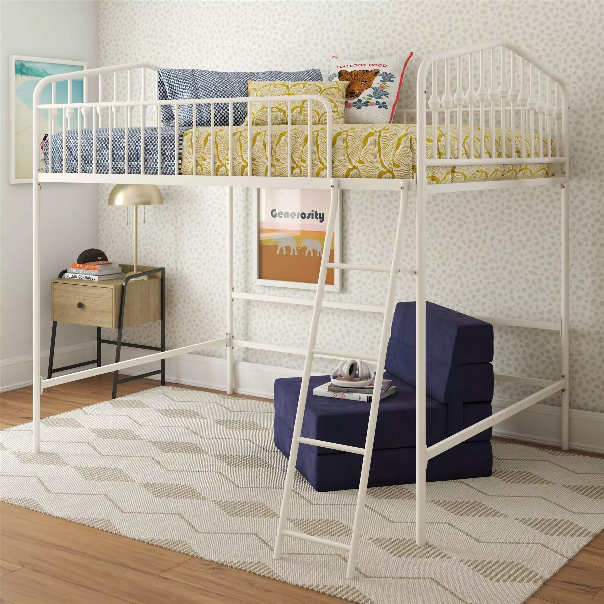 Off White Novogratz Bushwick Metal Full Loft Bed