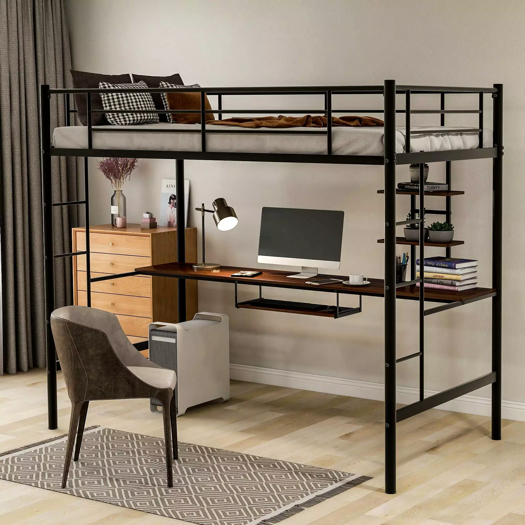 UBesGoo Twin Loft Bed Desk and Shelf Space Saving Design