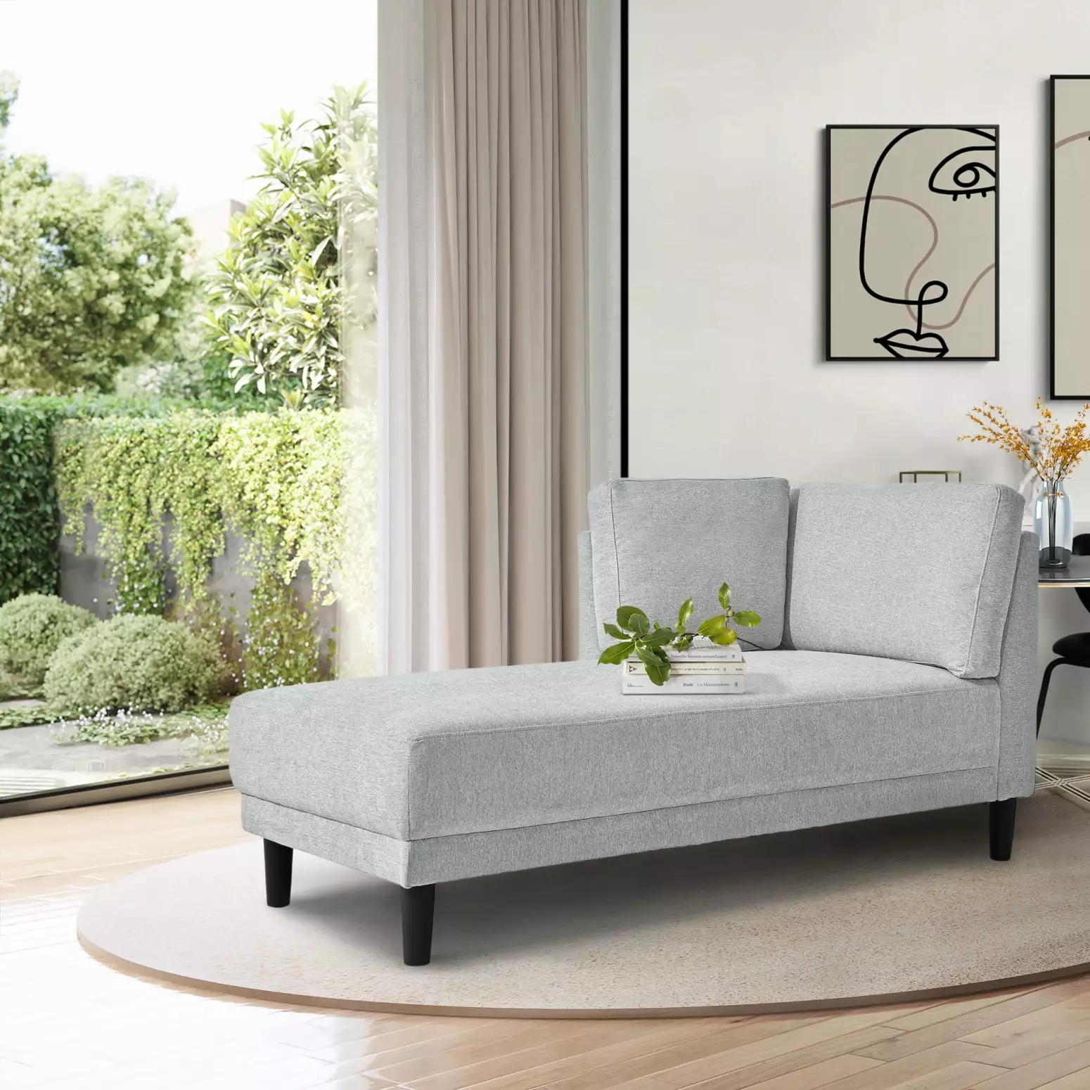 Gray Fabric Corner Lounge Chair Solid Wood Frame and Plastic Legs LMing