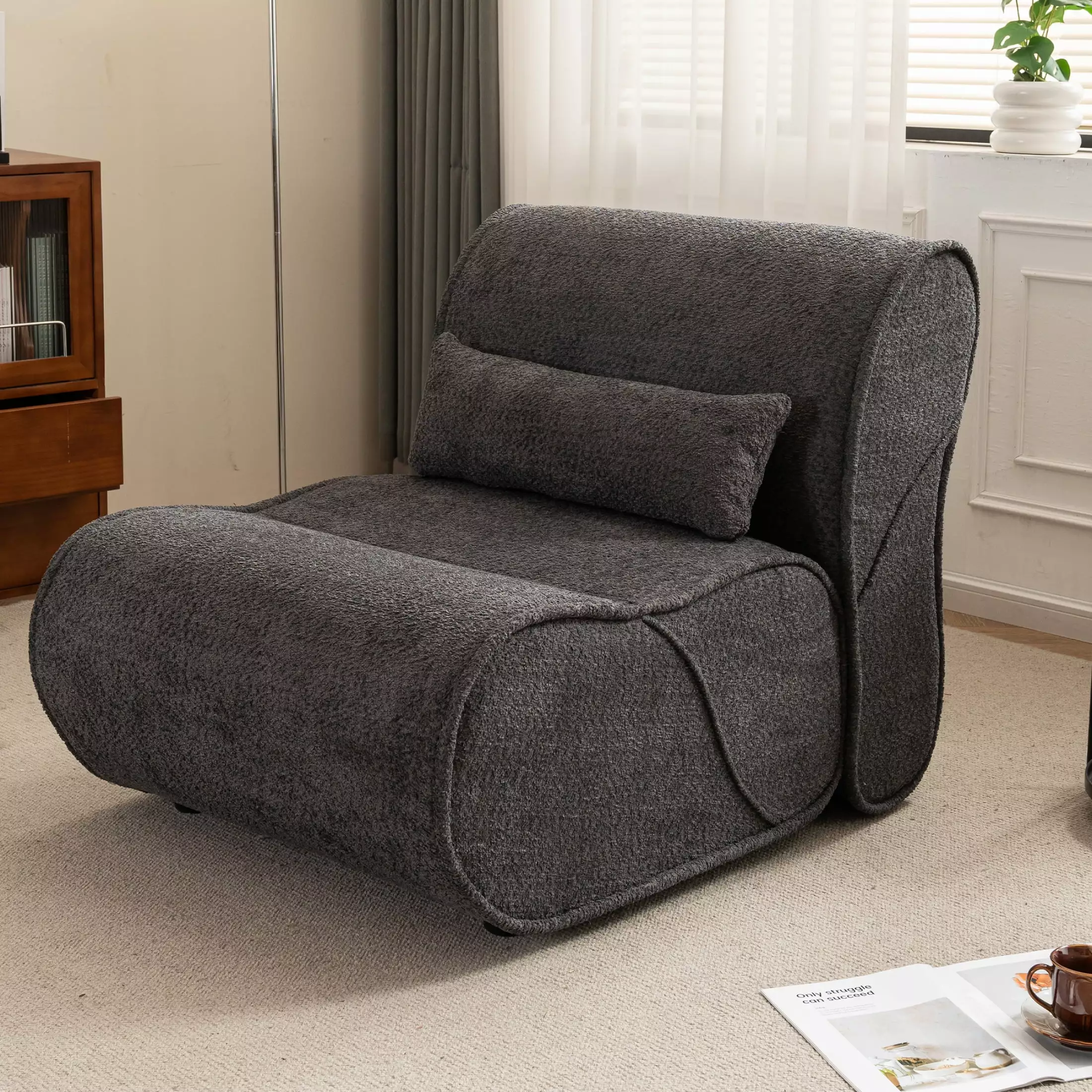 Miekor Furniture Soft Pellet Velvet Recliner Dark Gray - Comfortable Lounge Chair Waist Pack Padding