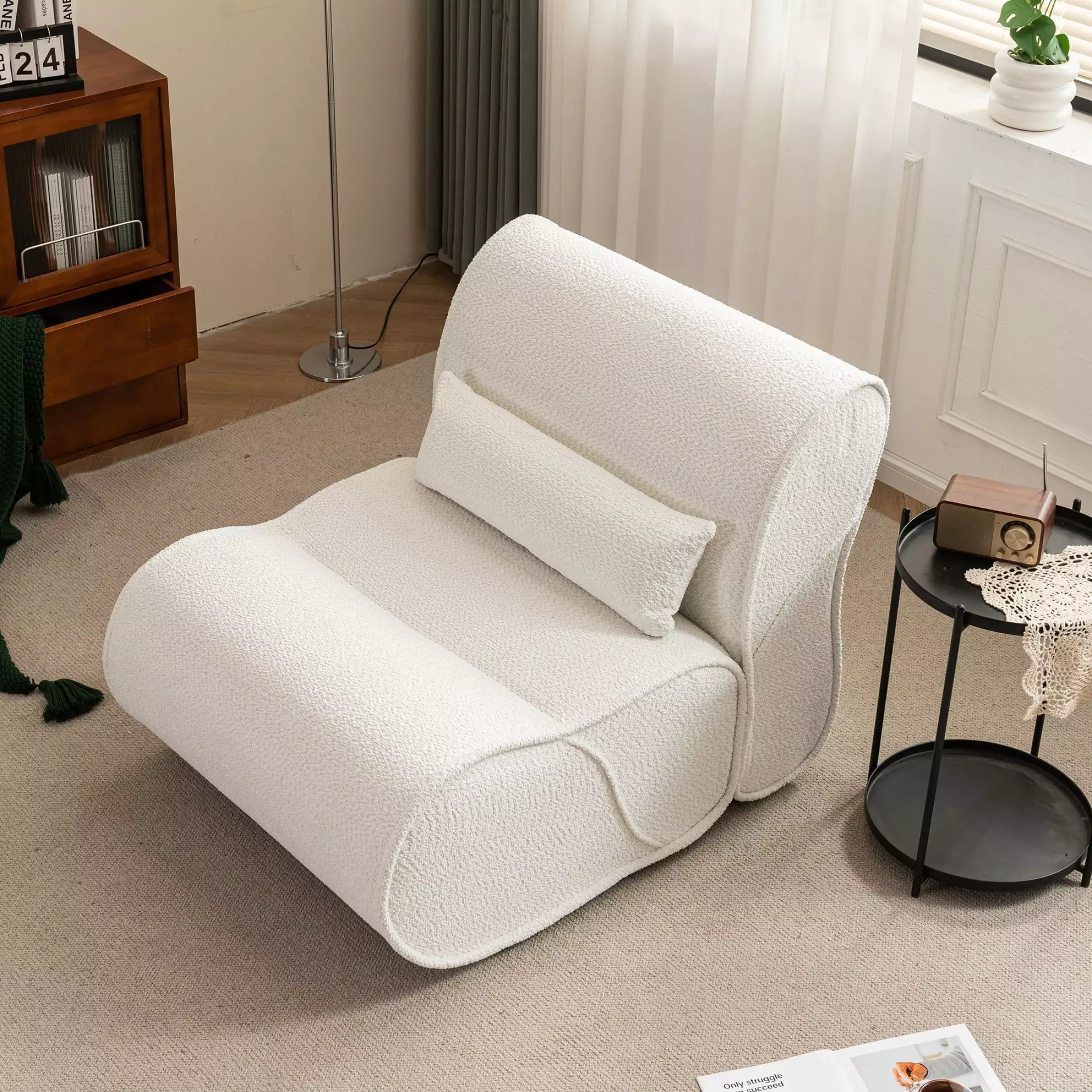 Miekor Furniture Soft Pellet Velvet Recliner Beige - Comfortable Lounge Chair Waist Pack Padding