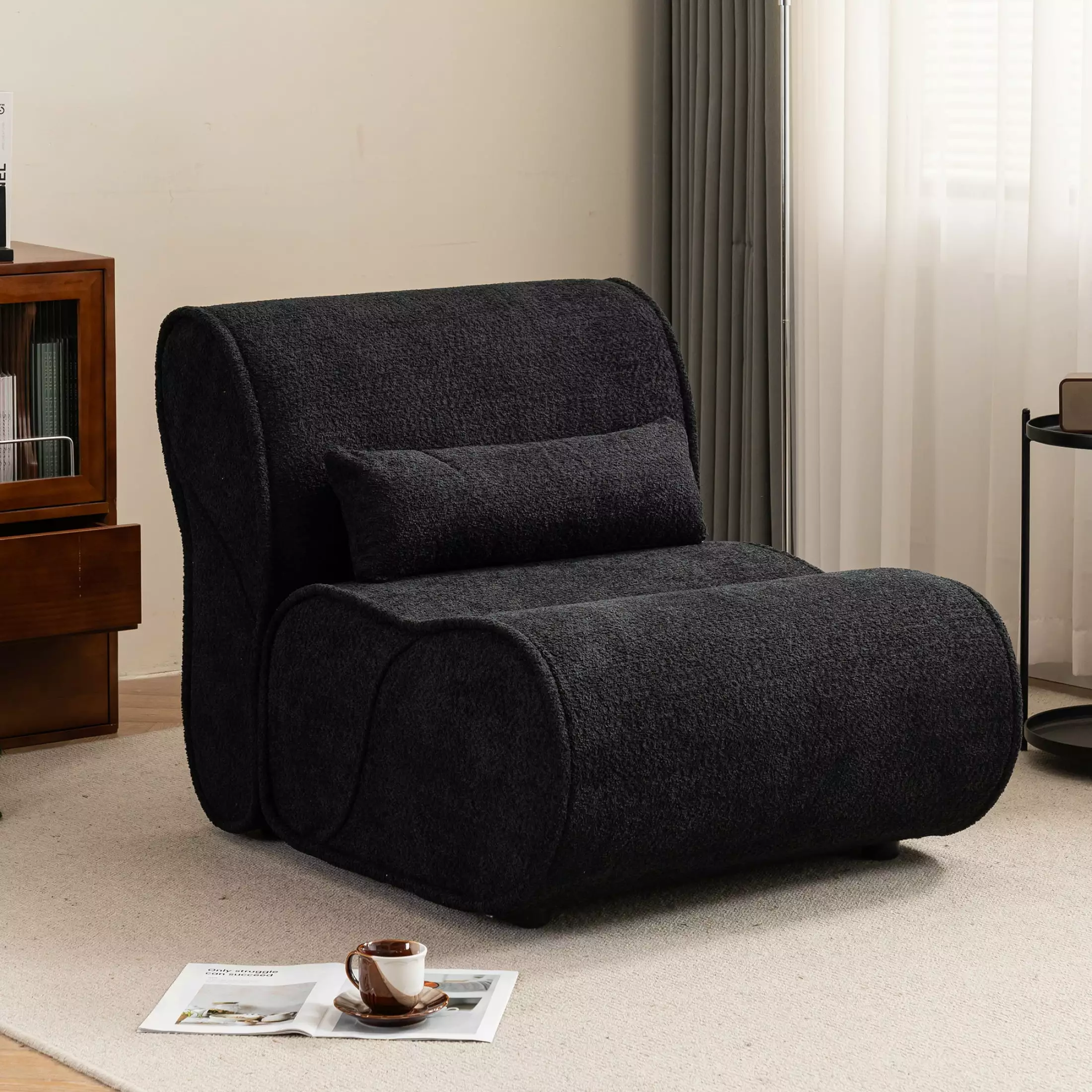 Miekor Furniture Soft Pellet Velvet Recliner Black - Comfortable Lounge Chair Waist Pack Padding