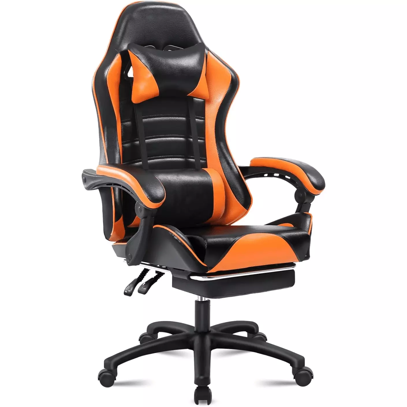 Game Chair Adult Electronic Gaming Chair Ergonomically Designed PU Leather Lounge Chair Footstool Orange JINS & VICO