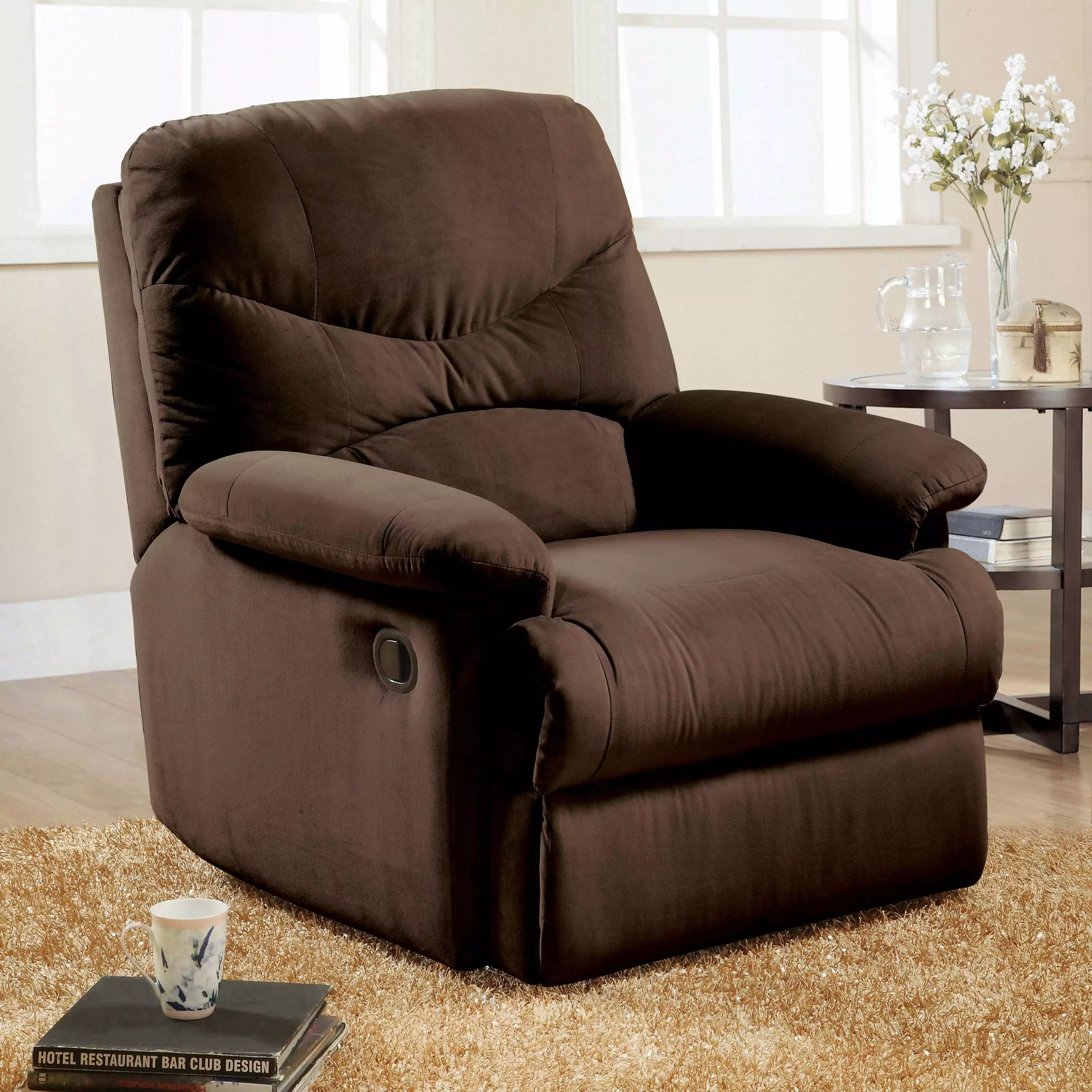 Chocolate Pillow Top Arms Recliner Tufted Back Comfortable Lounge Chair Jamini