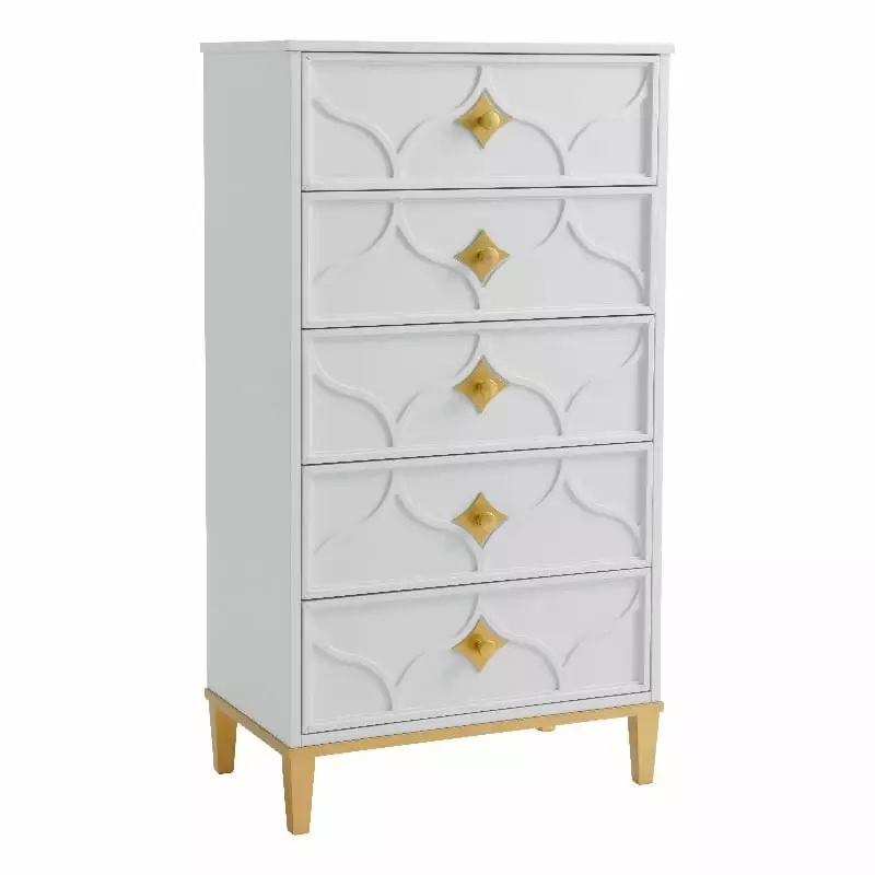 Martin Svensson Home Emma 5 Drawer White and Gold Chest