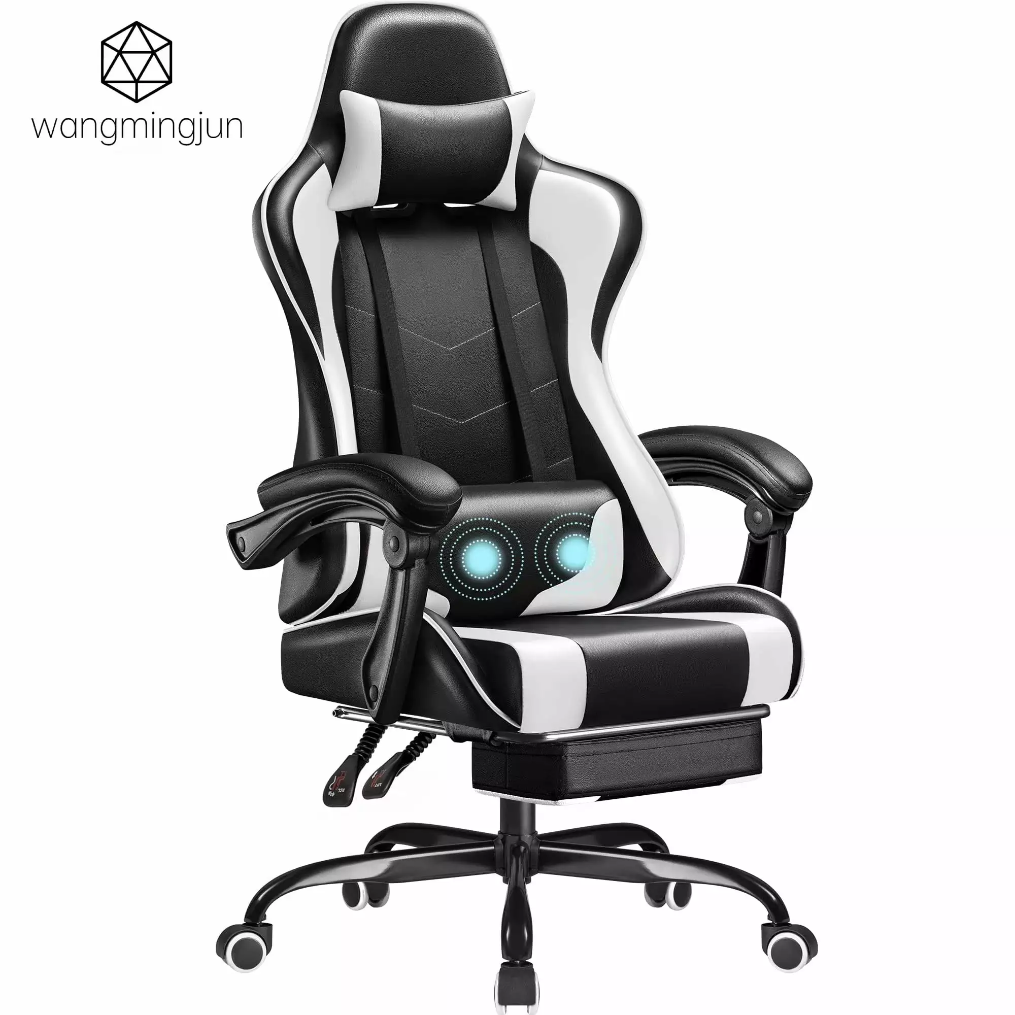 Premium Gaming Chair Footrest Massage Lumbar Support Height-Adjustable Swivel Seat White FHWMZHX