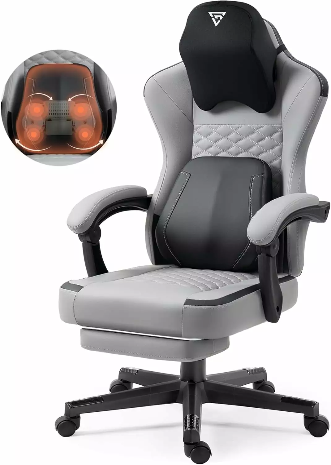 Gaming Chair Heated Massage Lumbar Support Pocket Spring Cushion Grey ZJ