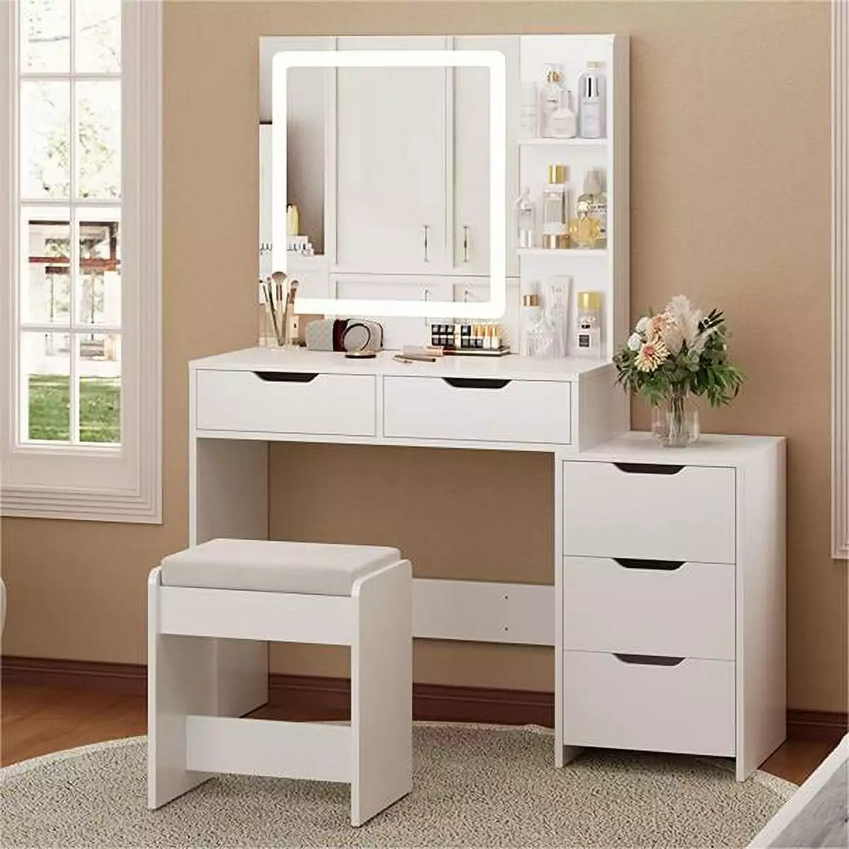 Lofka Makeup Vanity Desk Mirror and Lights Large Vanity Table Set White