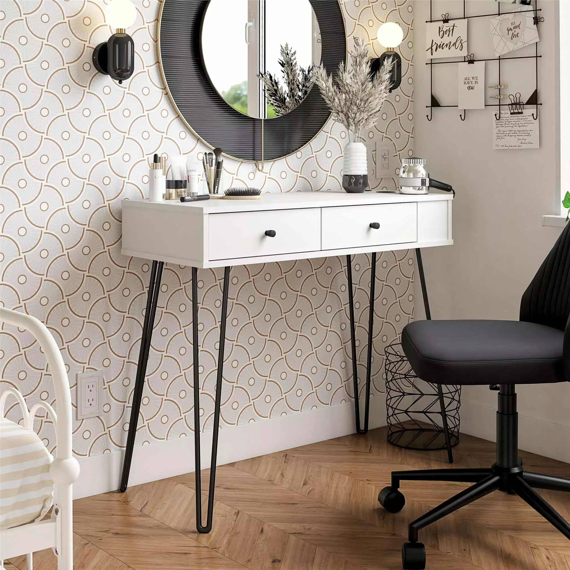 Novogratz Kimberly At Home Vanity Drawers White Modern Makeup Dressing Table Teen Novogratz