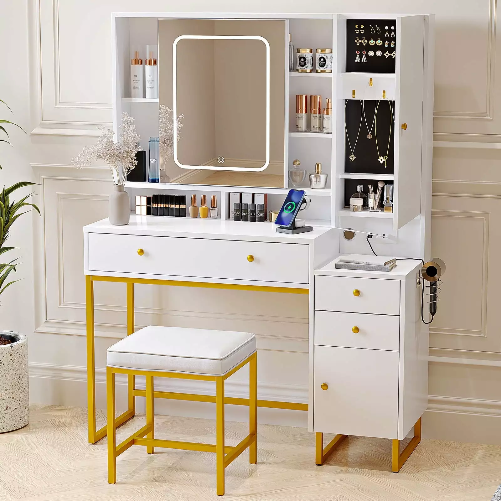 VIPLIVE Vanity Set Lighted Mirror - Makeup Desk Stool Family Room