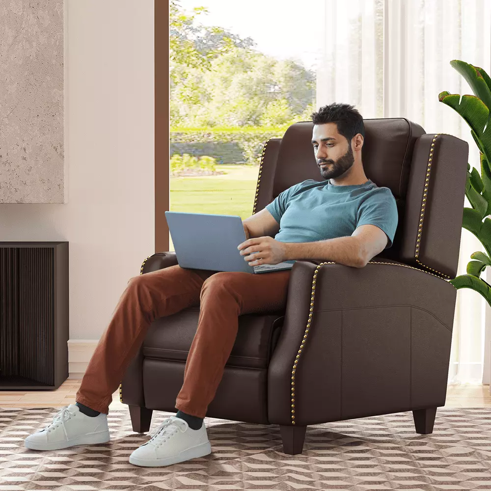 1inchome Leather Recliner Chair Adjustable Living Room Theater Chair Max Load 400lbs Brown