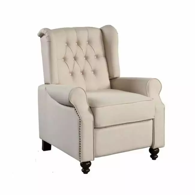 Benjara 35 Inch Push Back Tufted Fabric Recliner Chair - Beige and Black