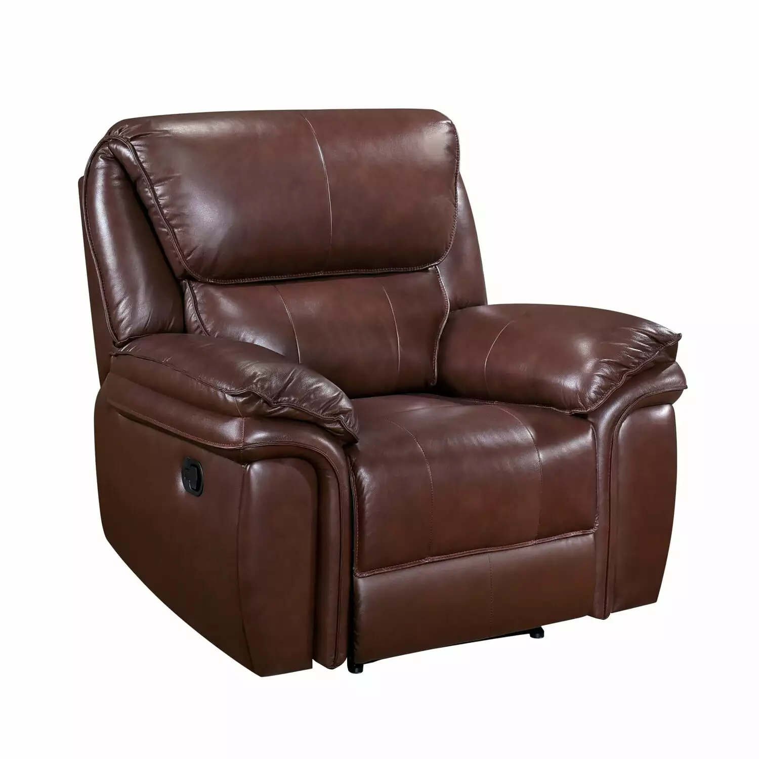 Benjara Jack 43 Inch Plush Brown Top Grain and Faux Leather Manual Recliner Chair