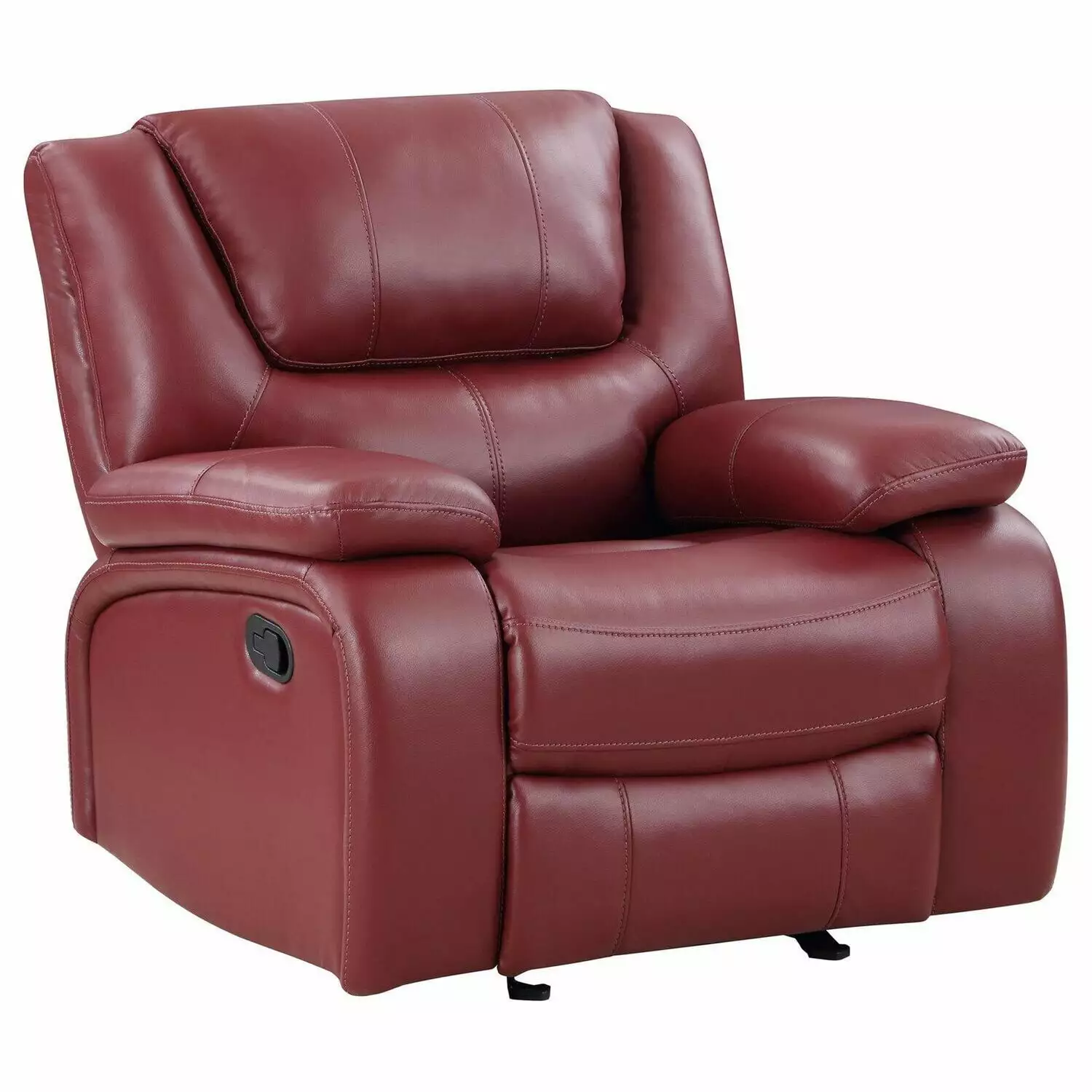 Benjara Mila 38 Inch Manual Recliner Accent Sofa Chair Red Faux Leather Wood Frame