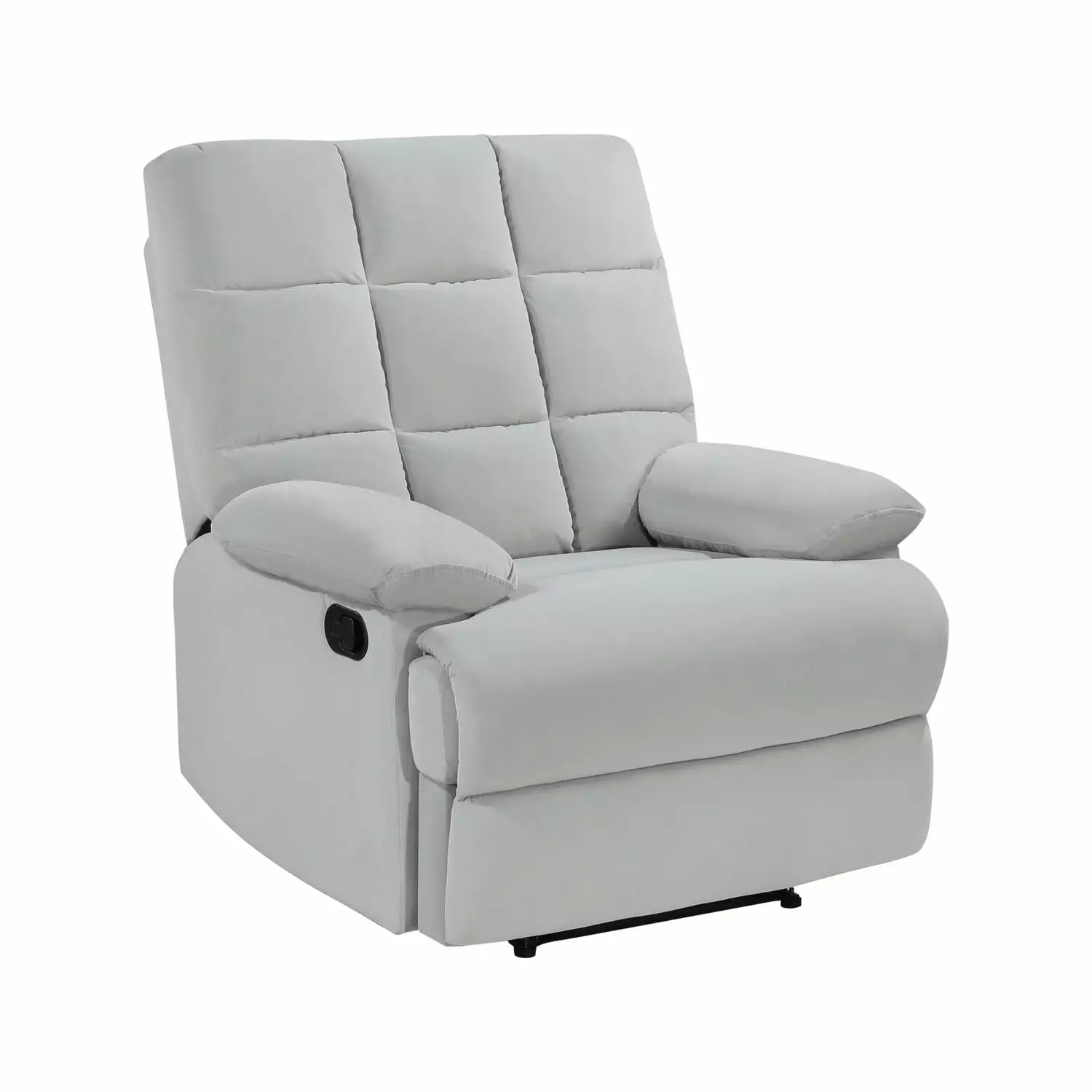 Benjara Patty 36 Inch Manual Recliner Chair Light Gray Velvet Wood Frame