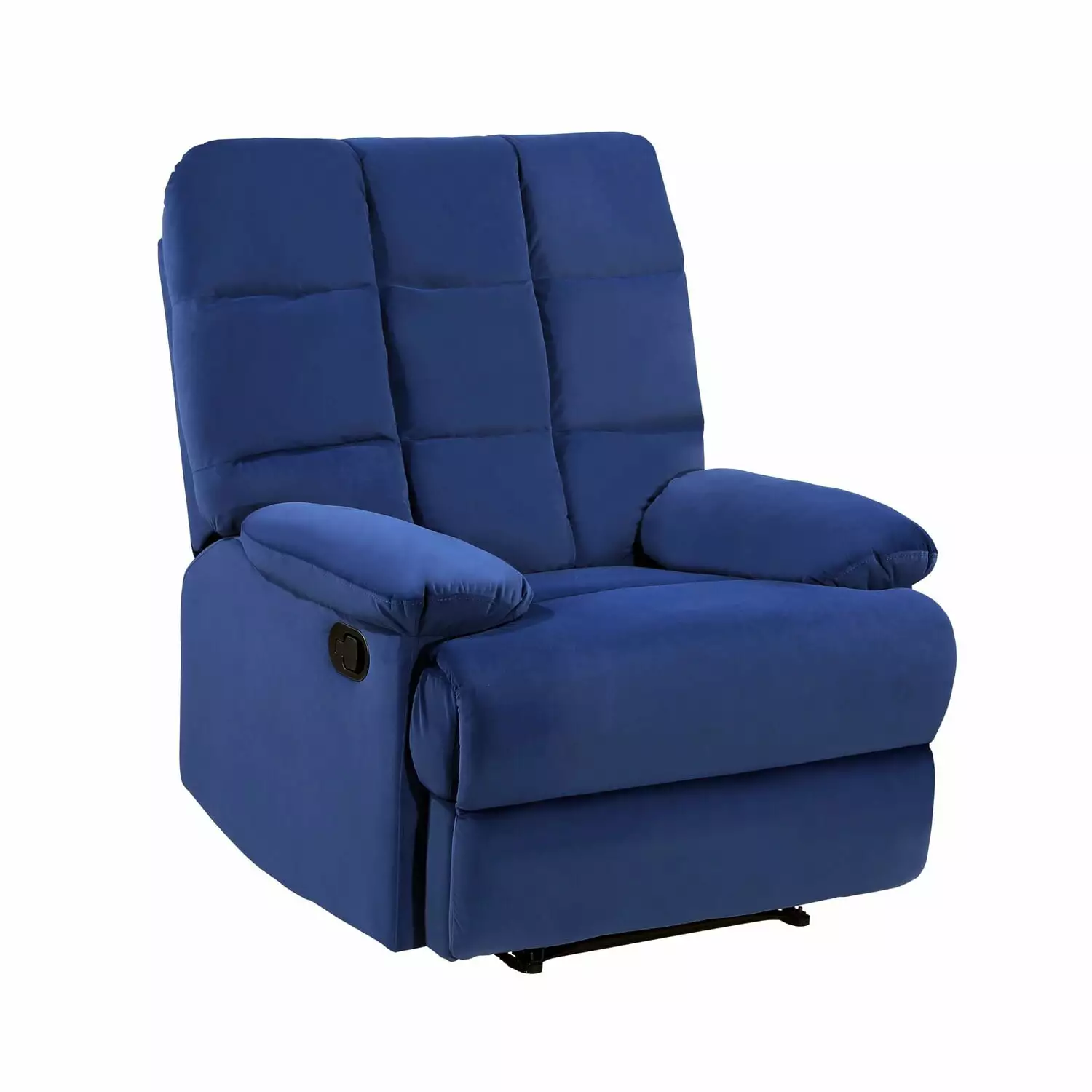 Benjara Patty 36 Inch Manual Recliner Chair Blue Velvet Solid Wood