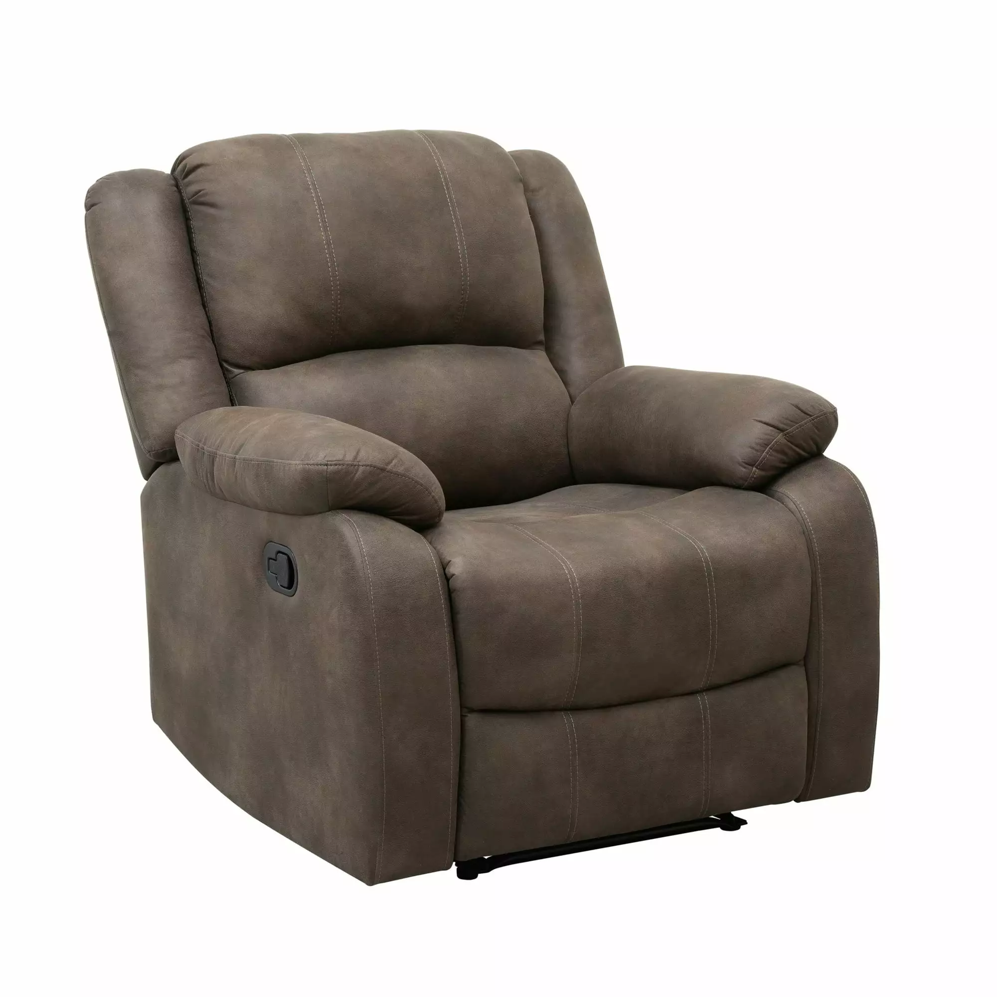 Chris 38 Inch Manual Recliner Chair Cushions and Solid Wood Frame Brown Microfiber Benjara