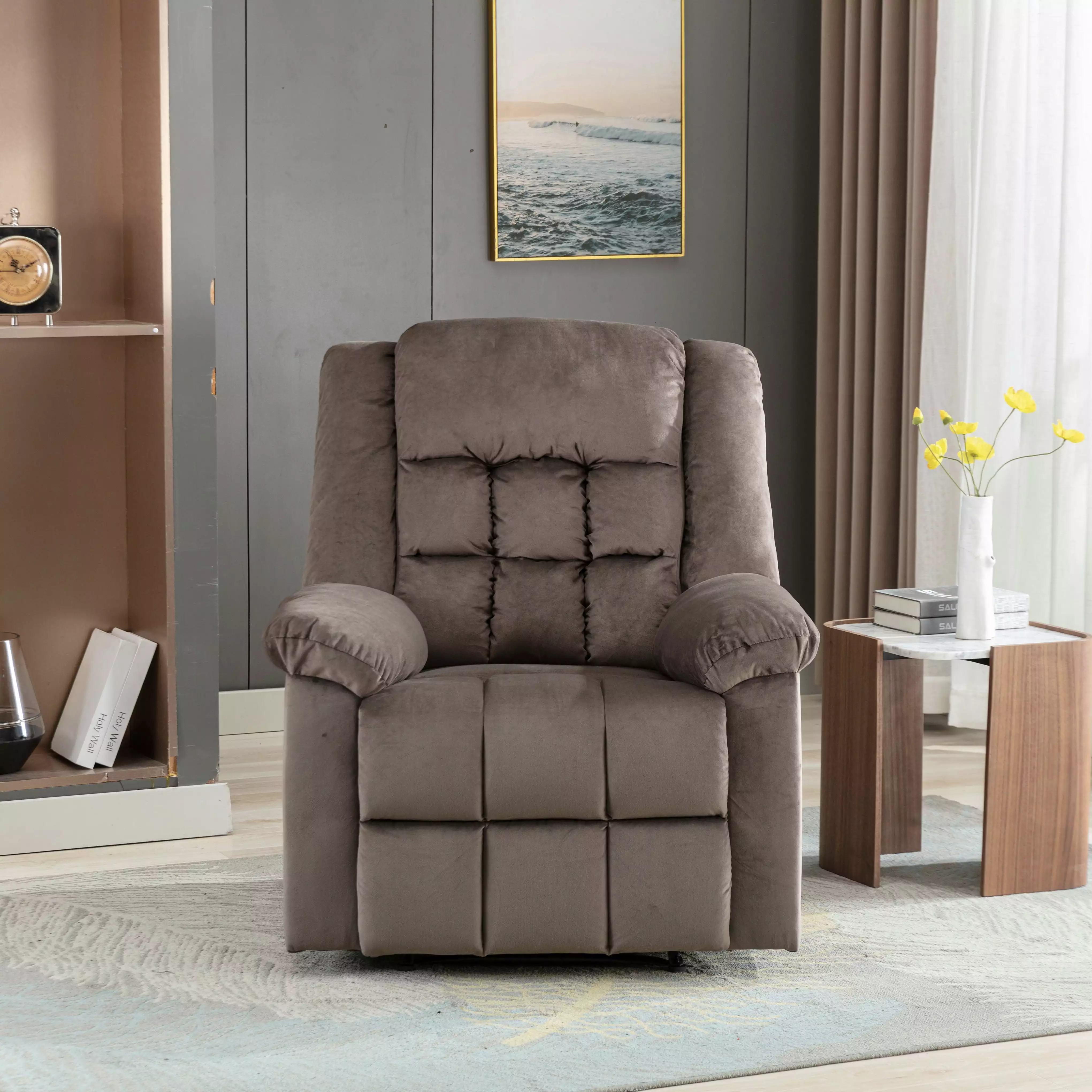 DeeHome Classic Manual Recliner Soft Padded Headrest Armrest Chocolate
