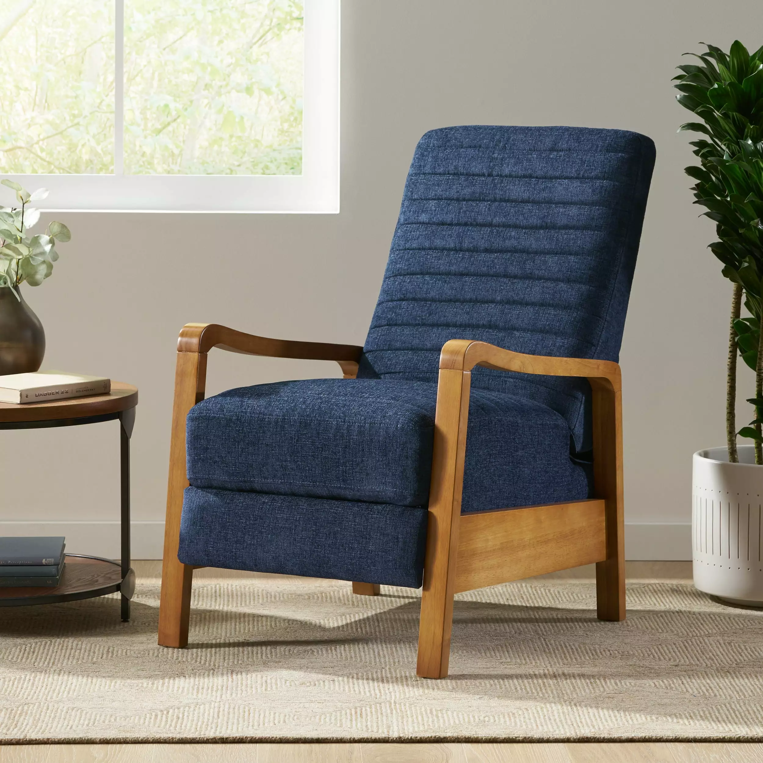 DeeHome Fabric Wood Hand Manual Club Recliner Living Room