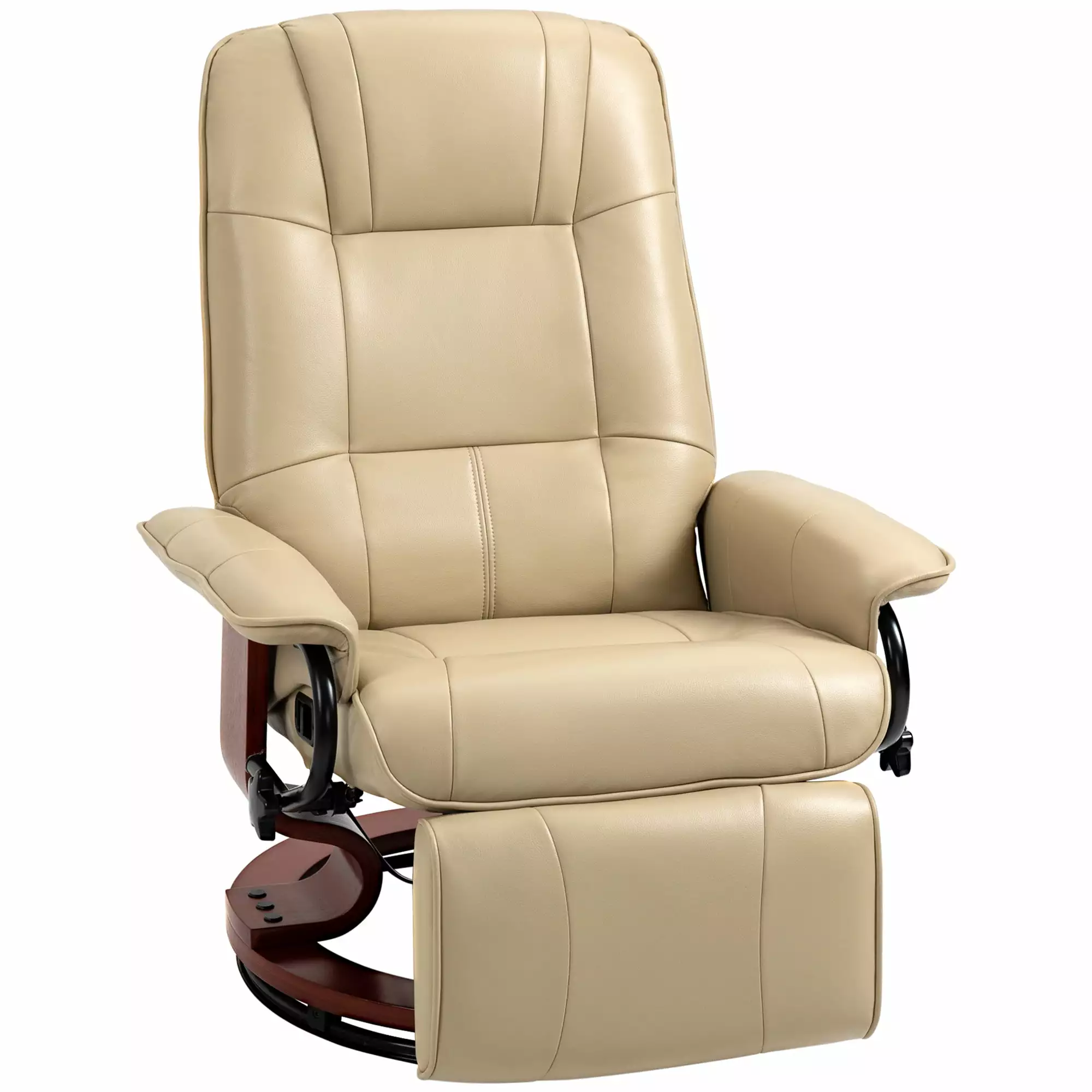 DeeHome HOMCOM Faux Leather Manual Recliner Swivel Wood Base White
