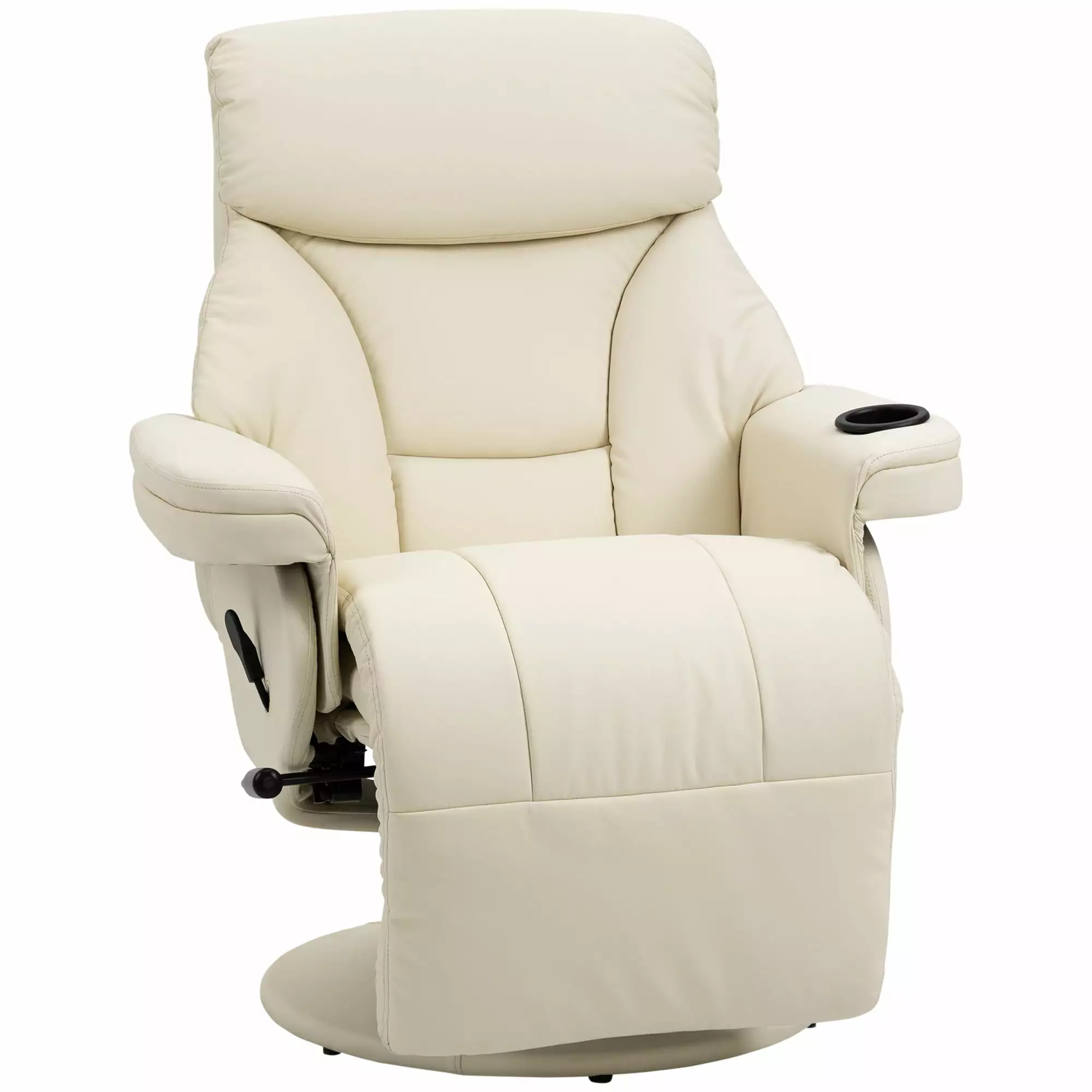 DeeHome HOMCOM Manual Recliner Swivel Lounge Armchair Side Pocket Footrest Cup Holder Cream White