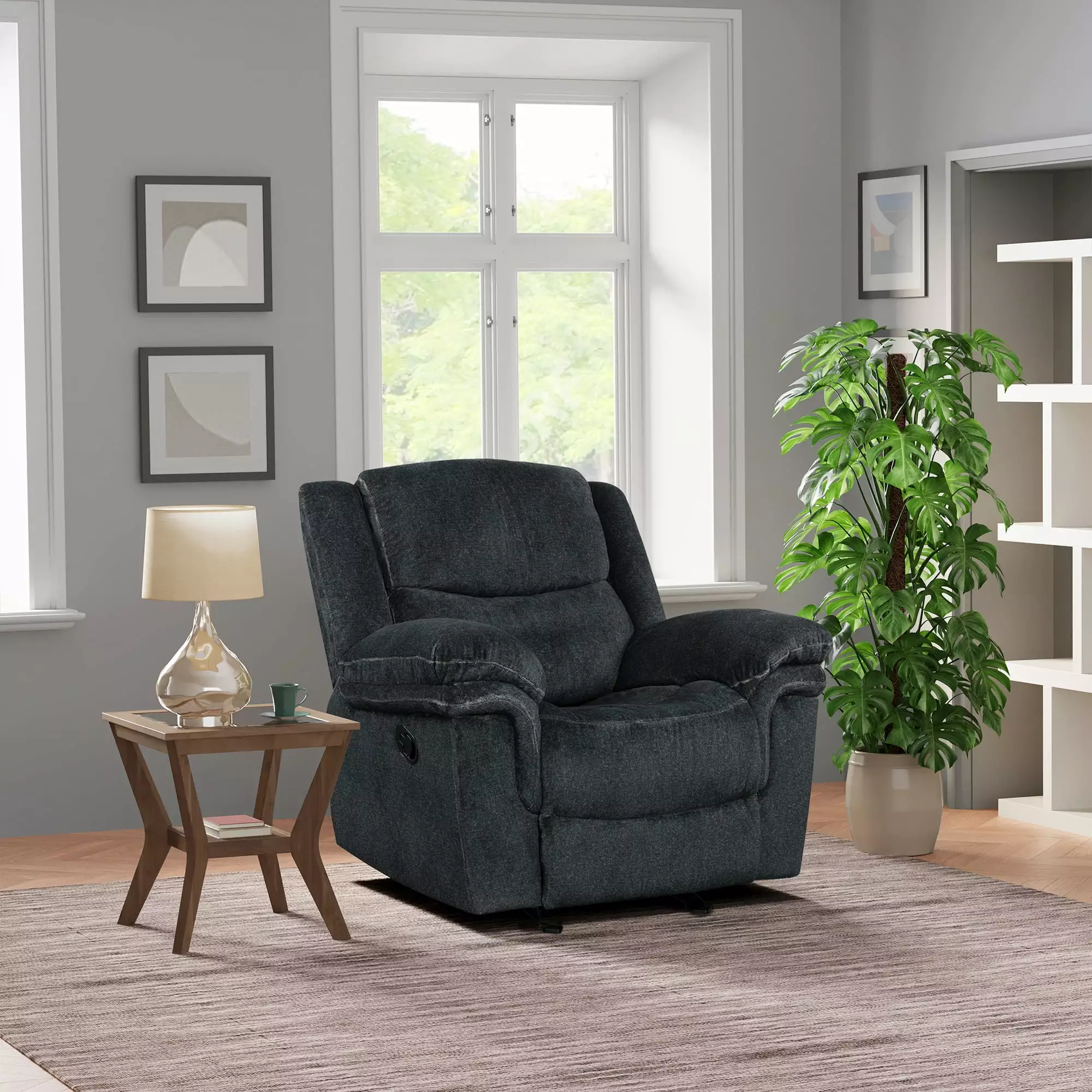 DeeHome Home Theater Seating Manual Reclining Sofa Dark Blue Living Room and Bedroom