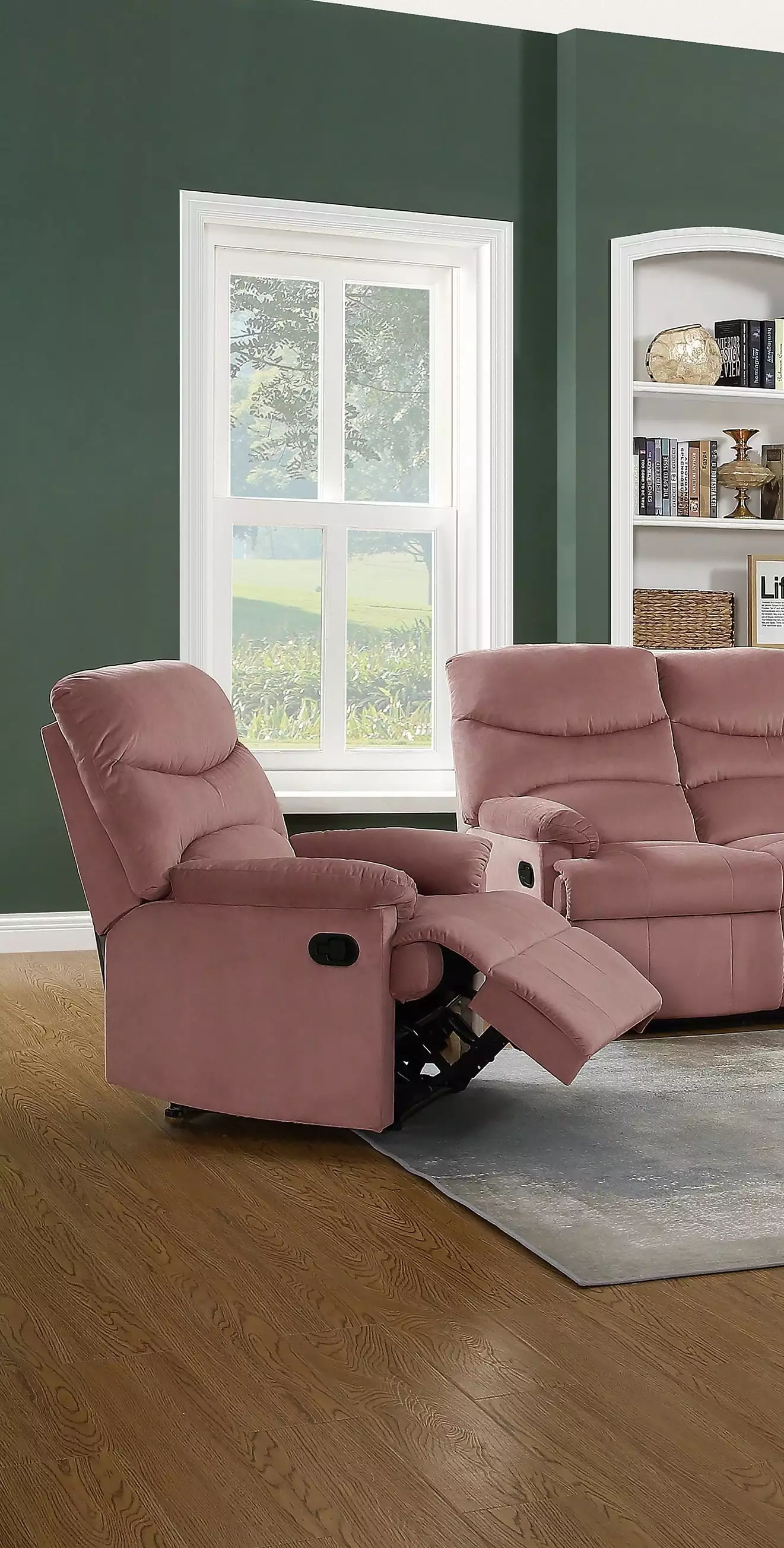 DeeHome Luxurious Velvet Blush Pink Motion Recliner Chair Plush Armrest