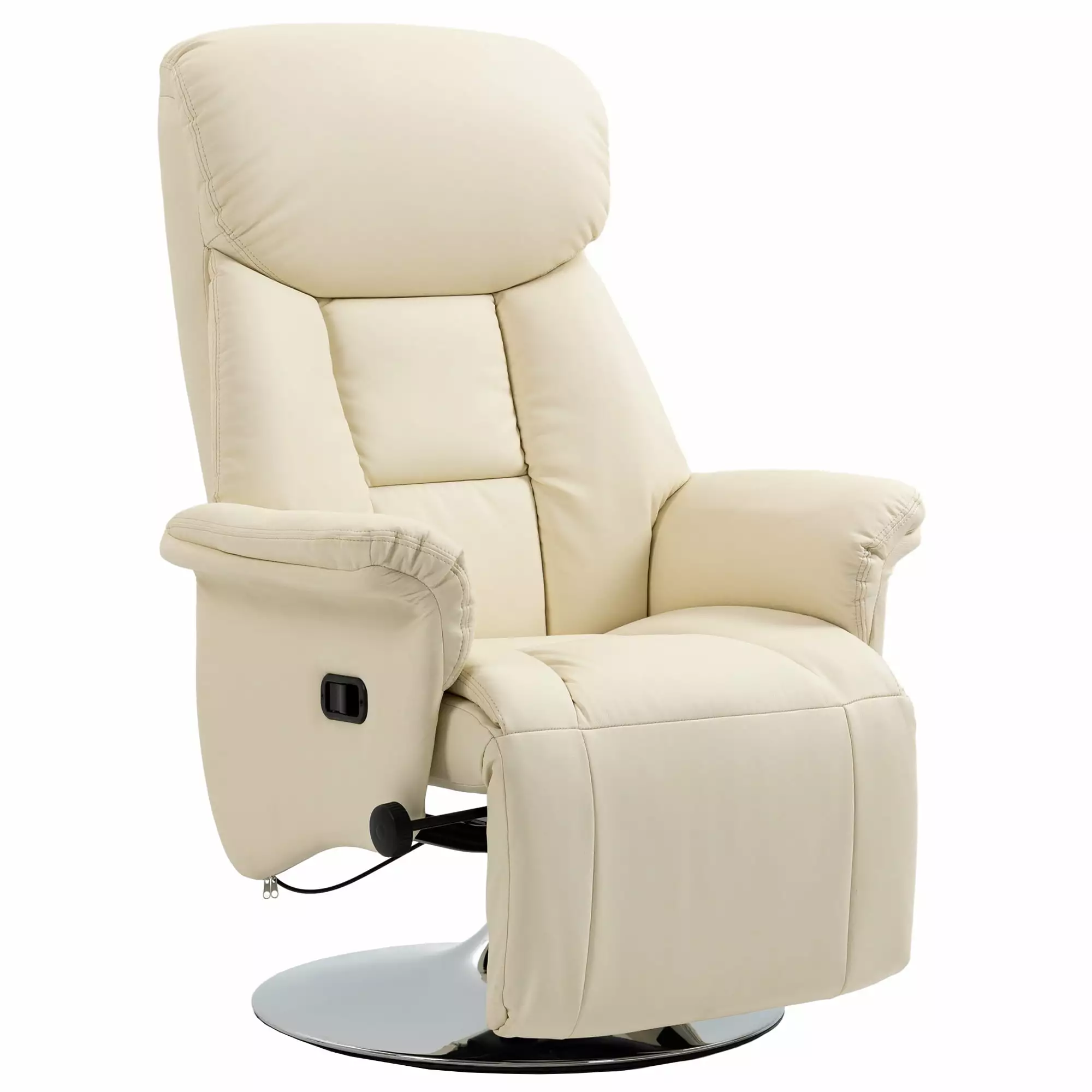 DeeHome Manual Recliner Chair Adults Adjustable Swivel Recliner Footrest PU Leather Cream White