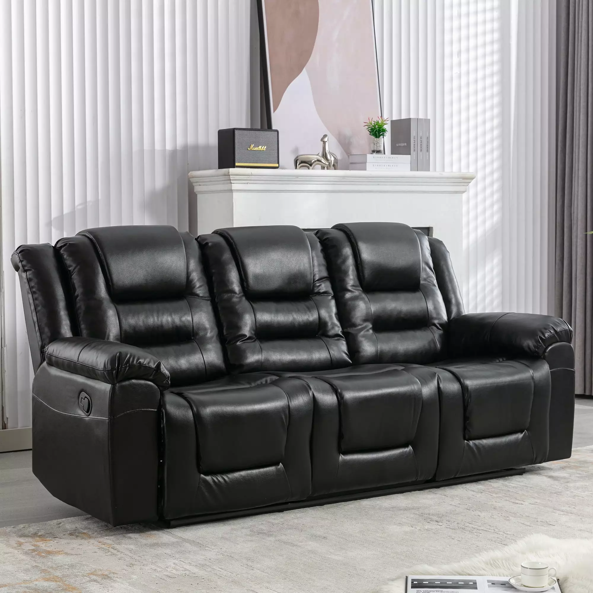 DeeHome 3 Seater Home Theater Recliner Manual Chair Cup Holders - Black