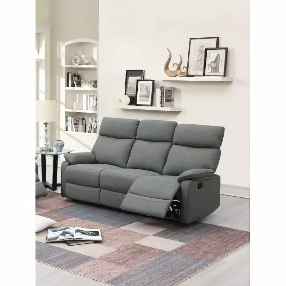 Goldmeet Gray Burlap Fabric Recliner Motion Sofa Manual Living Room Couch