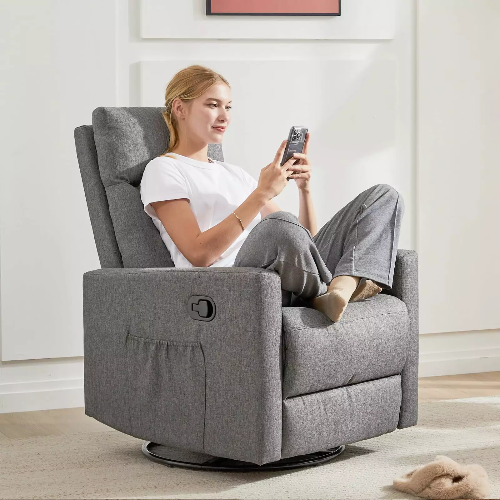 Homiyad Grey Manual Recliner Chair Winback Single Sofa Living Room Furniture