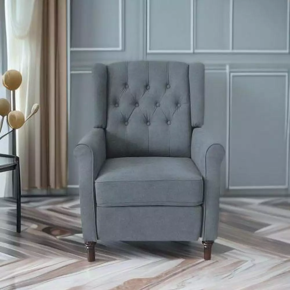 Classic Dark Gray Waterproof Fabric Living Room Pull Button Sofa High Back Manual Recliner Chair Hypeshops
