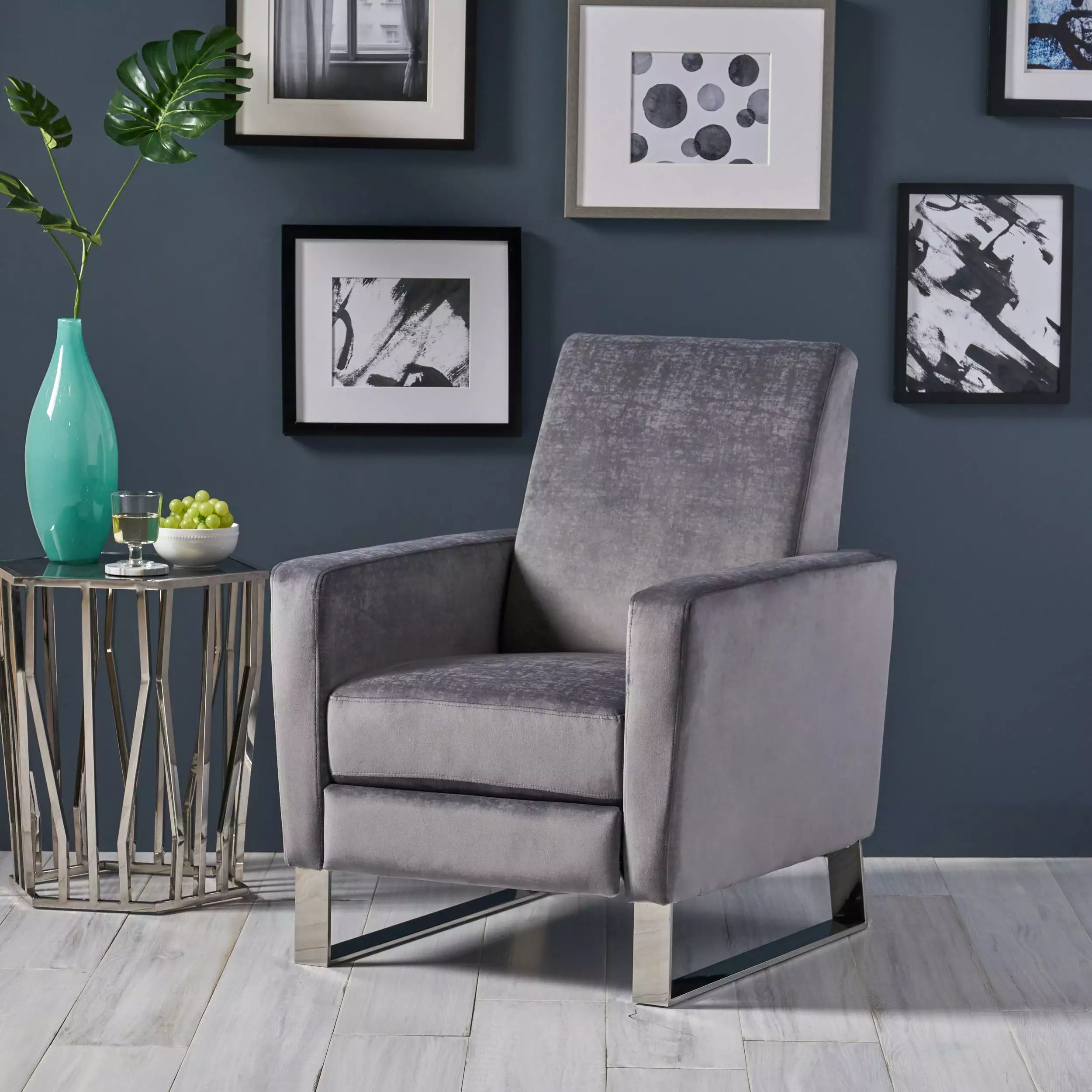 Recliner Grey Modern Comfortable Living Room Chair Manual Recliner Jamini