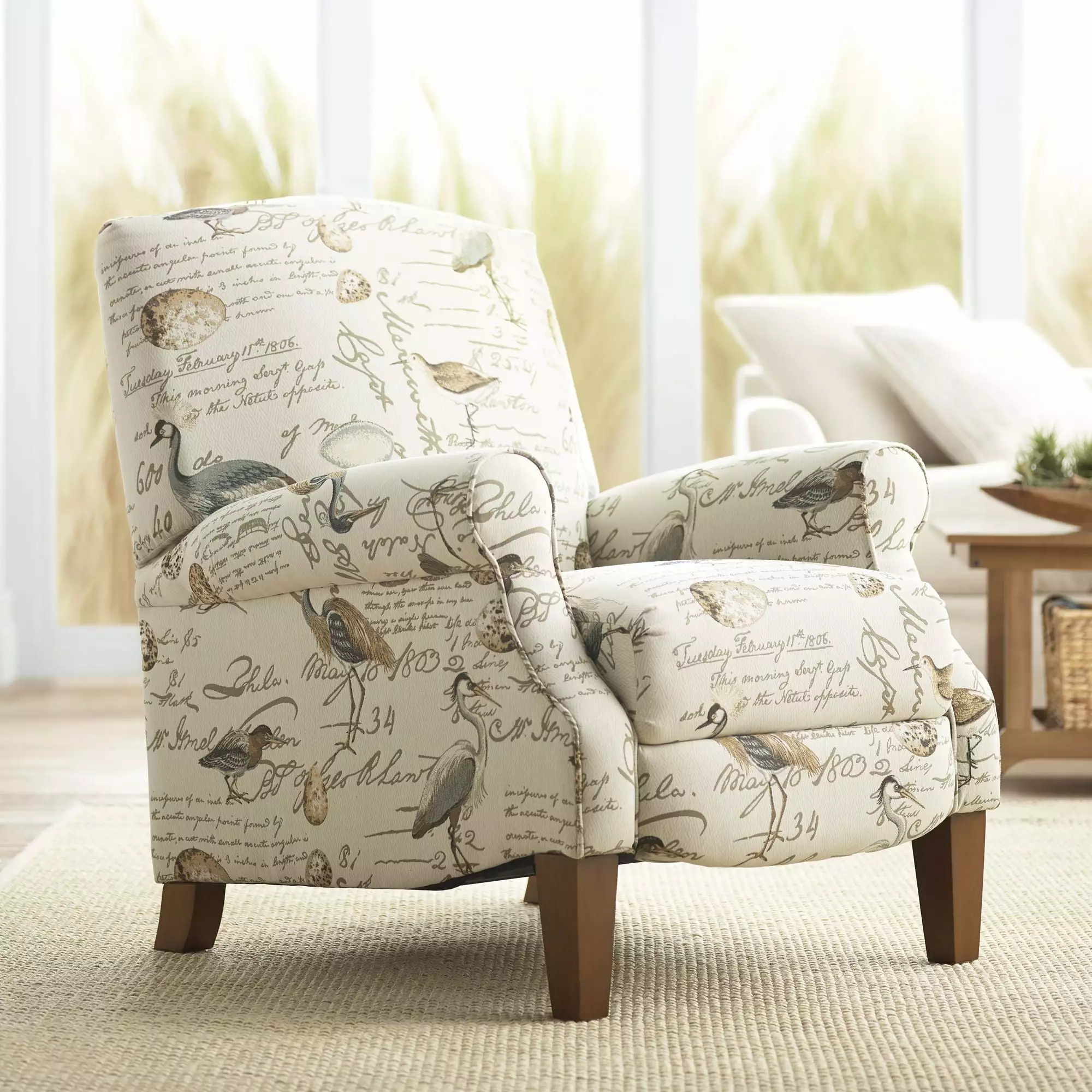 Kensington Hill Birdsong Script and Bird Recliner Chair Modern Armchair Comfortable Push Manual Reclining Footrest Bedroom...
