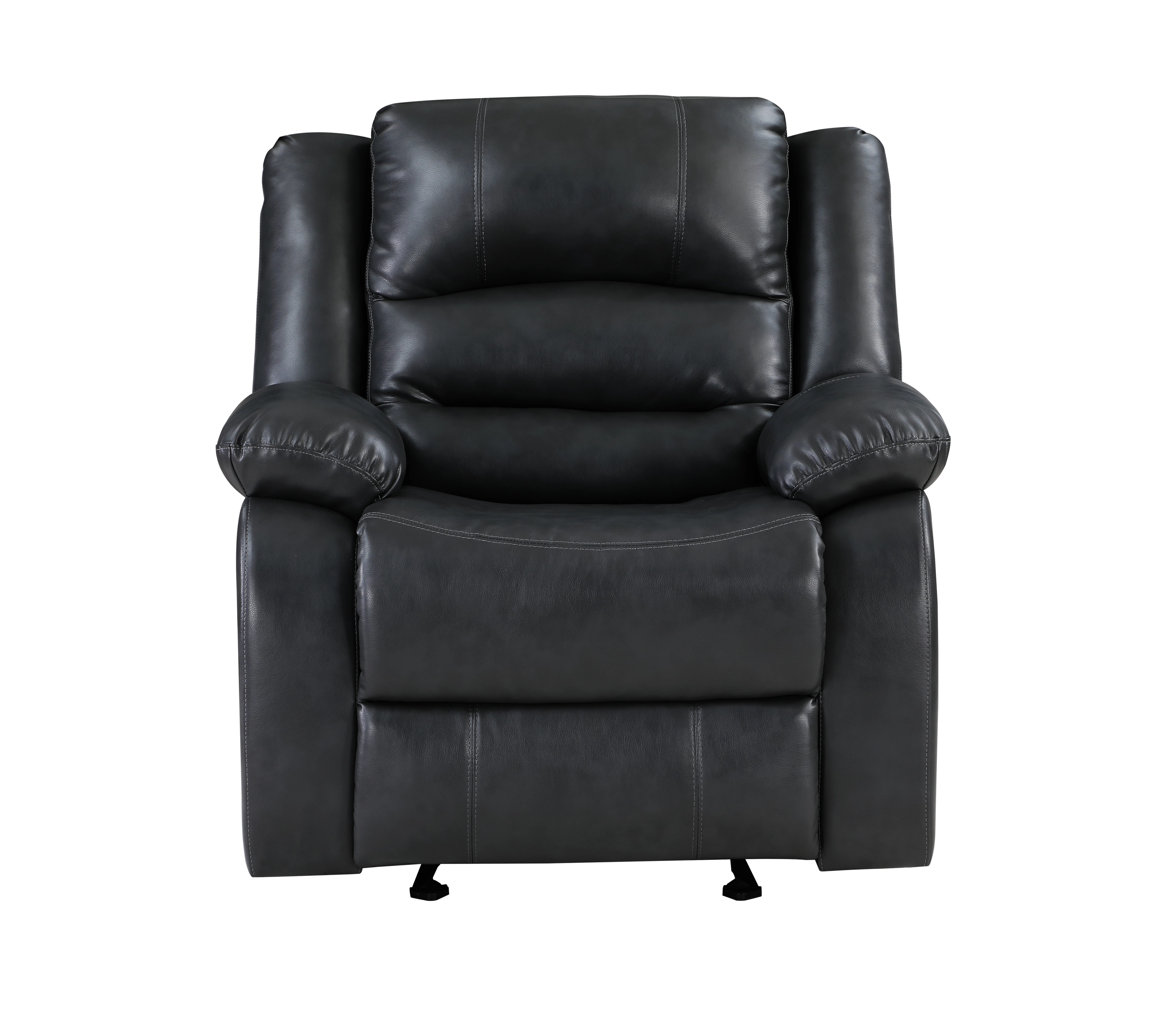 LANTRO JS Martin Manual Reclining Chair Faux Leather Wood Base Black