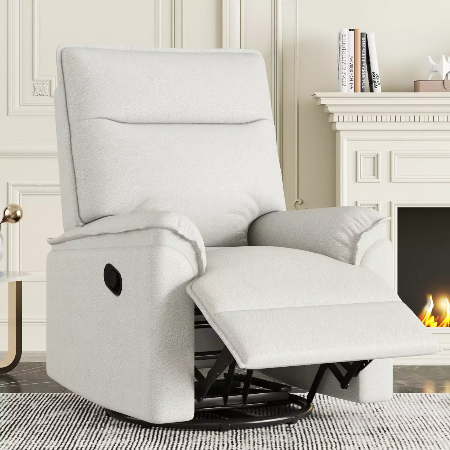 Beige Linen Manual Recliner Rocking and 360 Swivel Ergonomic Design LMing